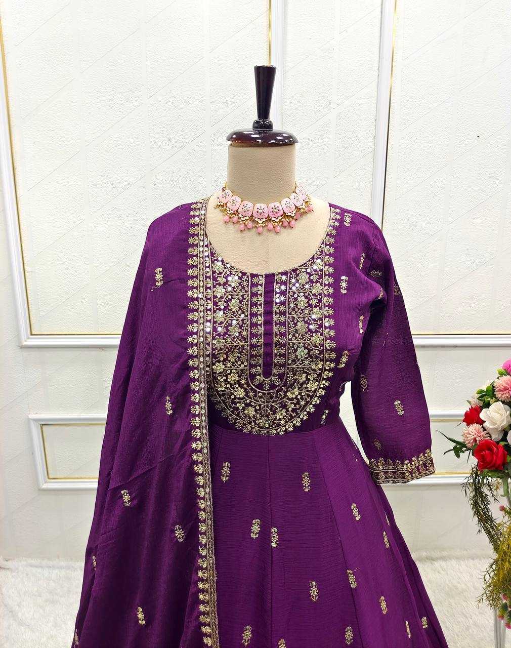 Ynf Chinon Silk KESH506 8054 Gowns Wholesale Embroidery Gowns Party Gowns Silk Gowns Manufacturer