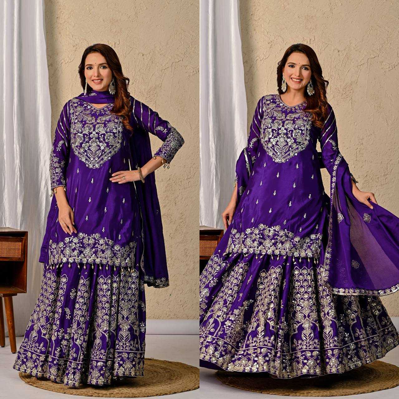 Ynf Chinon Silk KESH515 1245 Suits & Dresses Wholesale Embroidery Suits Ladies Silk Suit Zari Work Suit Manufacturer