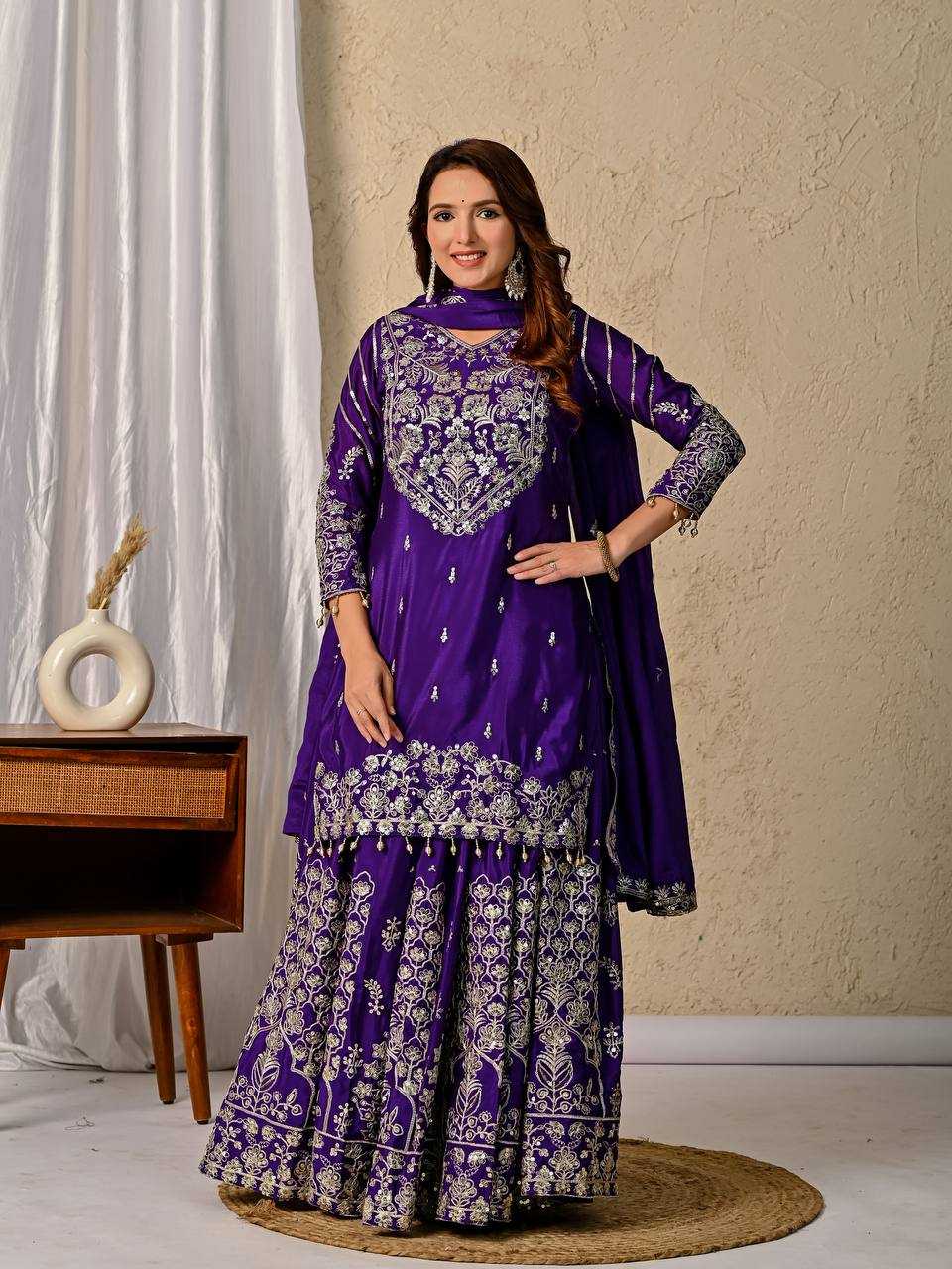 Ynf Chinon Silk KESH515 1245 Suits & Dresses Wholesale Embroidery Suits Ladies Silk Suit Zari Work Suit Manufacturer