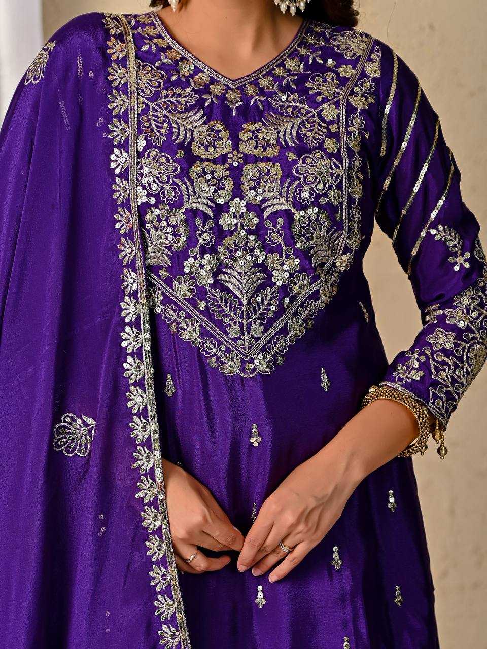 Ynf Chinon Silk KESH515 1245 Suits & Dresses Wholesale Embroidery Suits Ladies Silk Suit Zari Work Suit Manufacturer