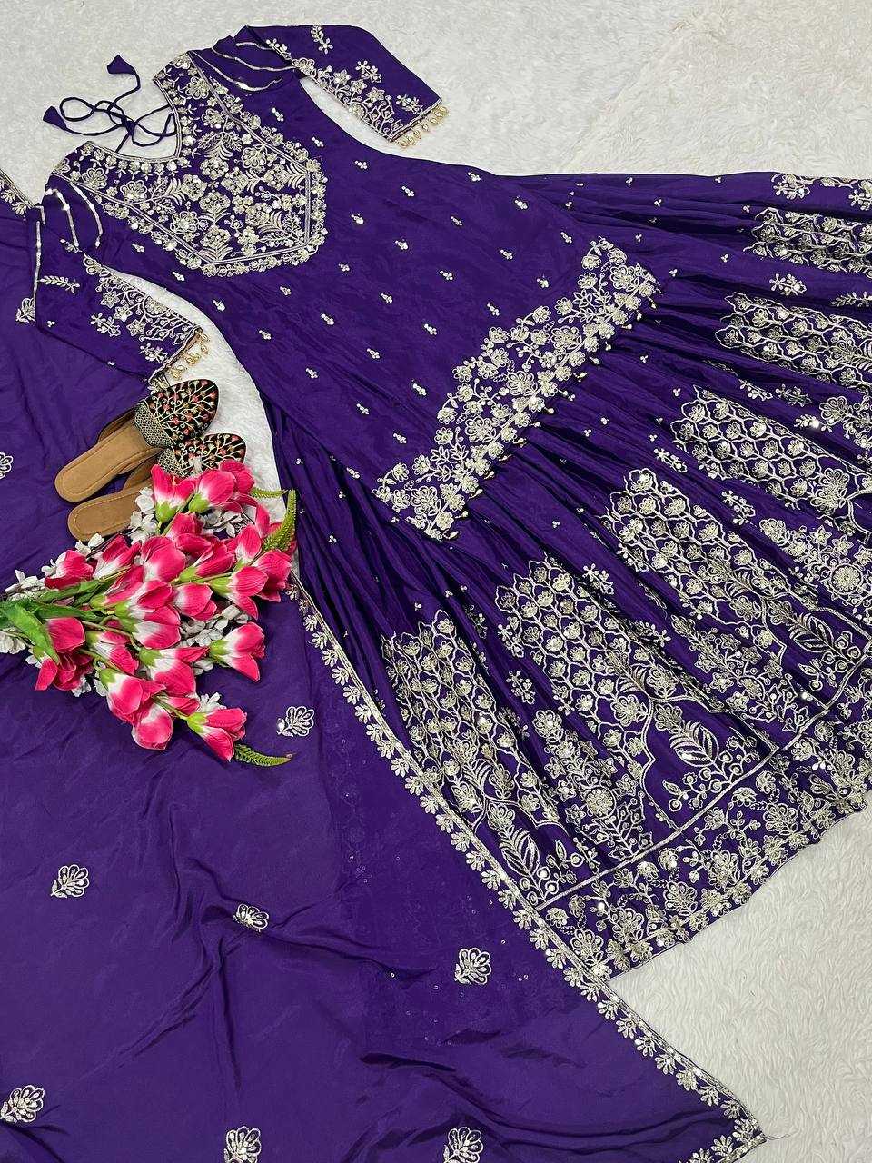 Ynf Chinon Silk KESH515 1245 Suits & Dresses Wholesale Embroidery Suits Ladies Silk Suit Zari Work Suit Manufacturer