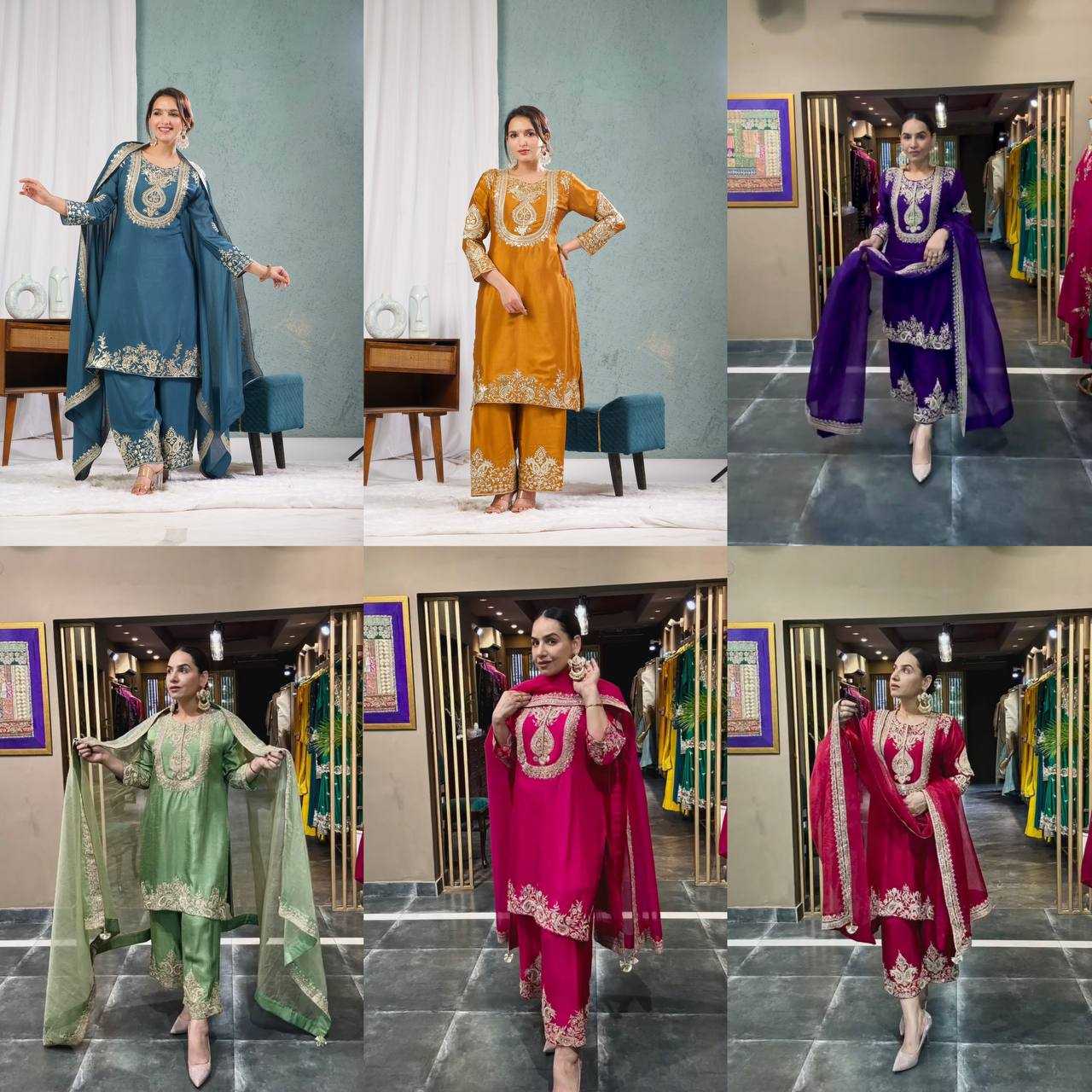 Ynf Chinon Silk KESH515 3022 Suits & Dresses Wholesale Embroidery Suits Ladies Silk Suit Designer Suits Manufacturer
