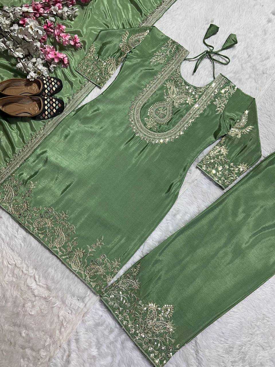 Ynf Chinon Silk KESH515 3022 Suits & Dresses Wholesale Embroidery Suits Ladies Silk Suit Designer Suits Manufacturer