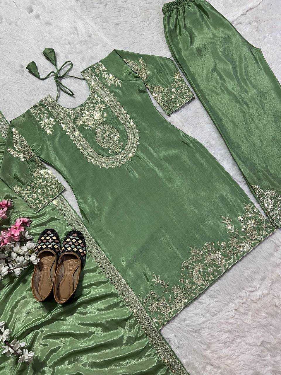 Ynf Chinon Silk KESH515 3022 Suits & Dresses Wholesale Embroidery Suits Ladies Silk Suit Designer Suits Manufacturer