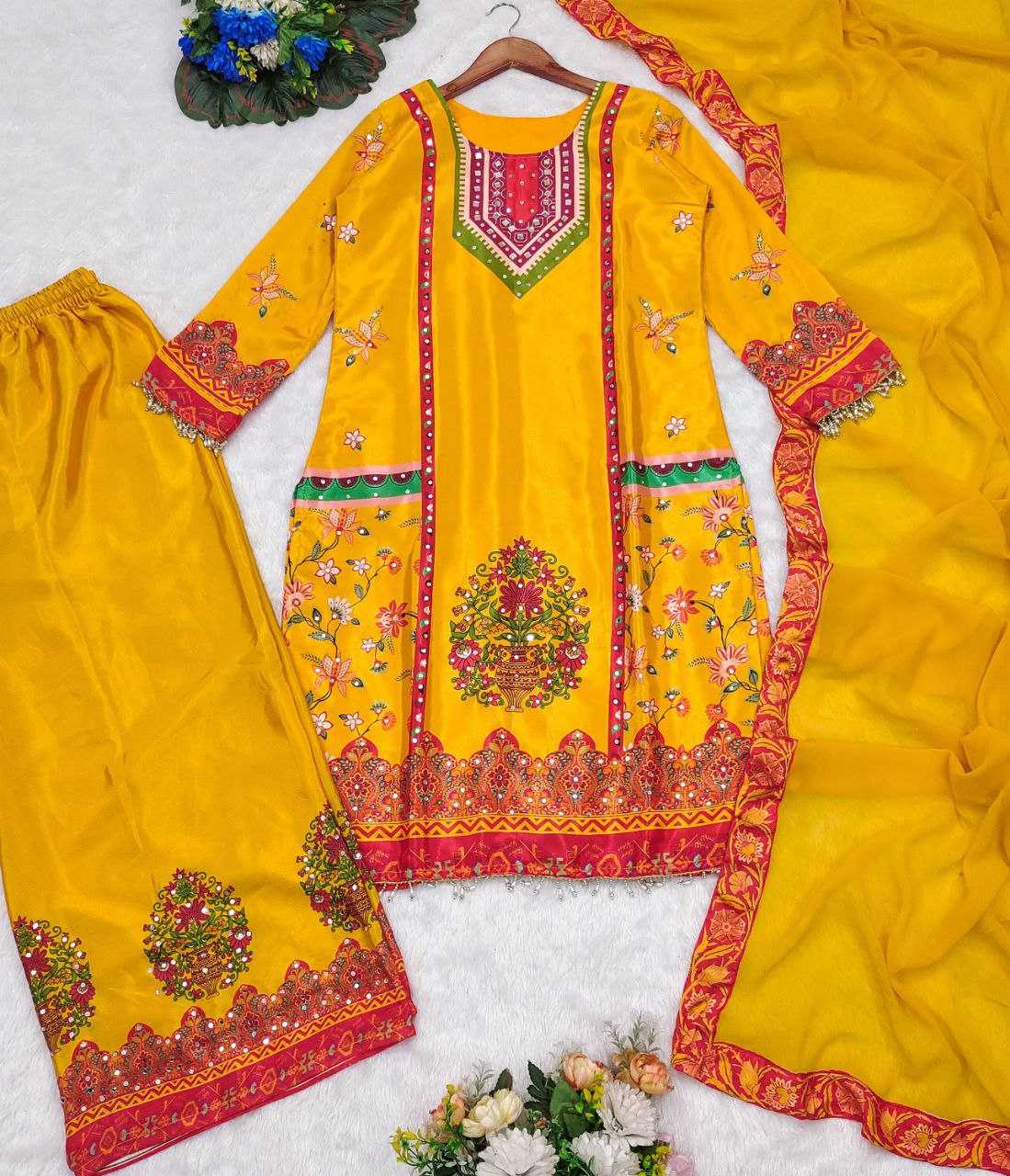 Ynf Chinon Silk KESH516 9282 Suits & Dresses Wedding Collections Festive Collections Wholesale Printed Suits Palazzo Suit Ladies Silk Suit Manufacturer
