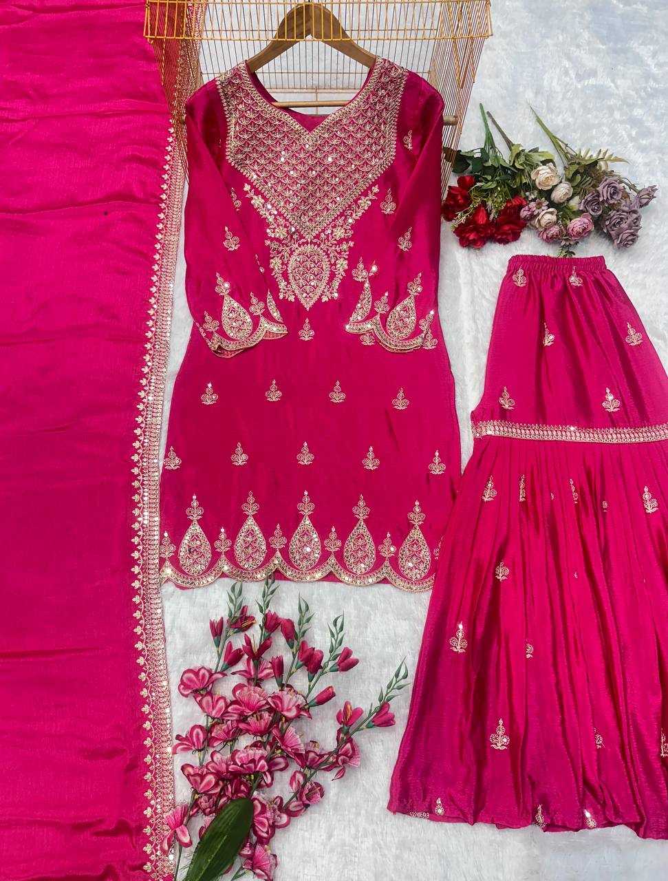 Ynf Chinon Silk KESH523 071 Suits & Dresses Wholesale Sharara Salwar Suits Silk Suits Embroidered Suits Manufacturer