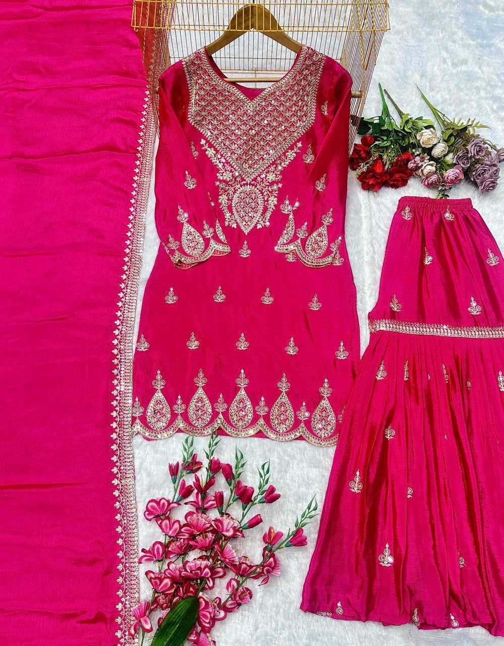 Ynf Chinon Silk KESH523 071 Suits & Dresses Wholesale Sharara Salwar Suits Silk Suits Embroidered Suits Manufacturer