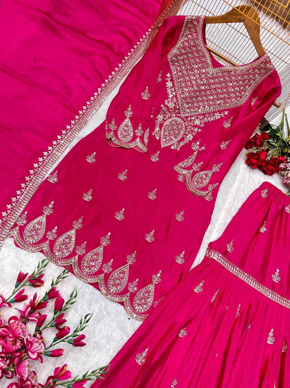 Ynf Chinon Silk KESH523 071 Suits & Dresses Wholesale Sharara Salwar Suits Silk Suits Embroidered Suits Manufacturer
