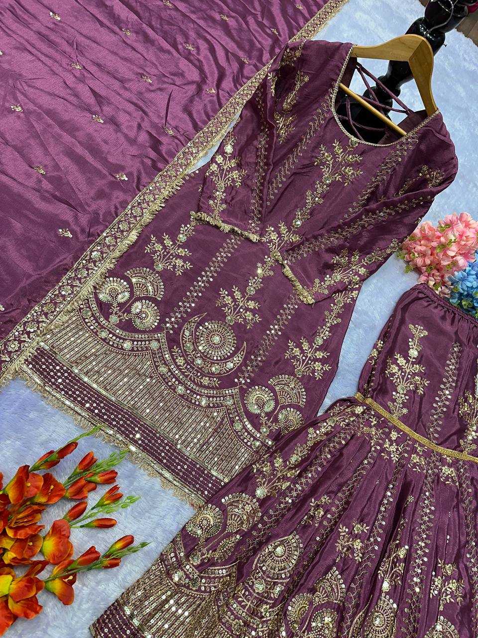 Ynf Chinon Silk KESH523 072 Suits & Dresses Wholesale Sharara Salwar Suits Ladies Silk Suit Wedding Suits Manufacturer