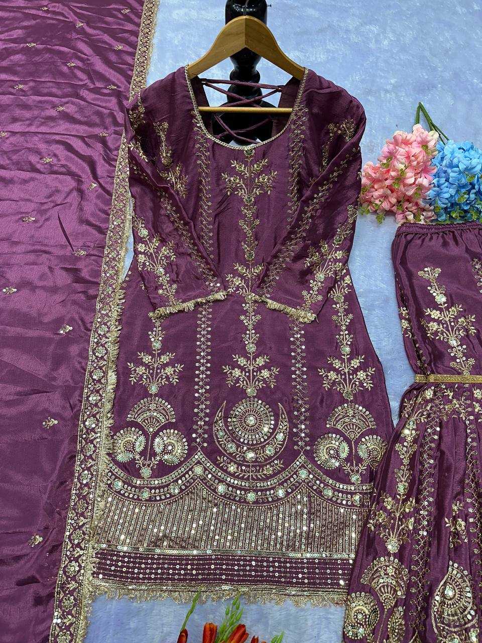 Ynf Chinon Silk KESH523 072 Suits & Dresses Wholesale Sharara Salwar Suits Ladies Silk Suit Wedding Suits Manufacturer