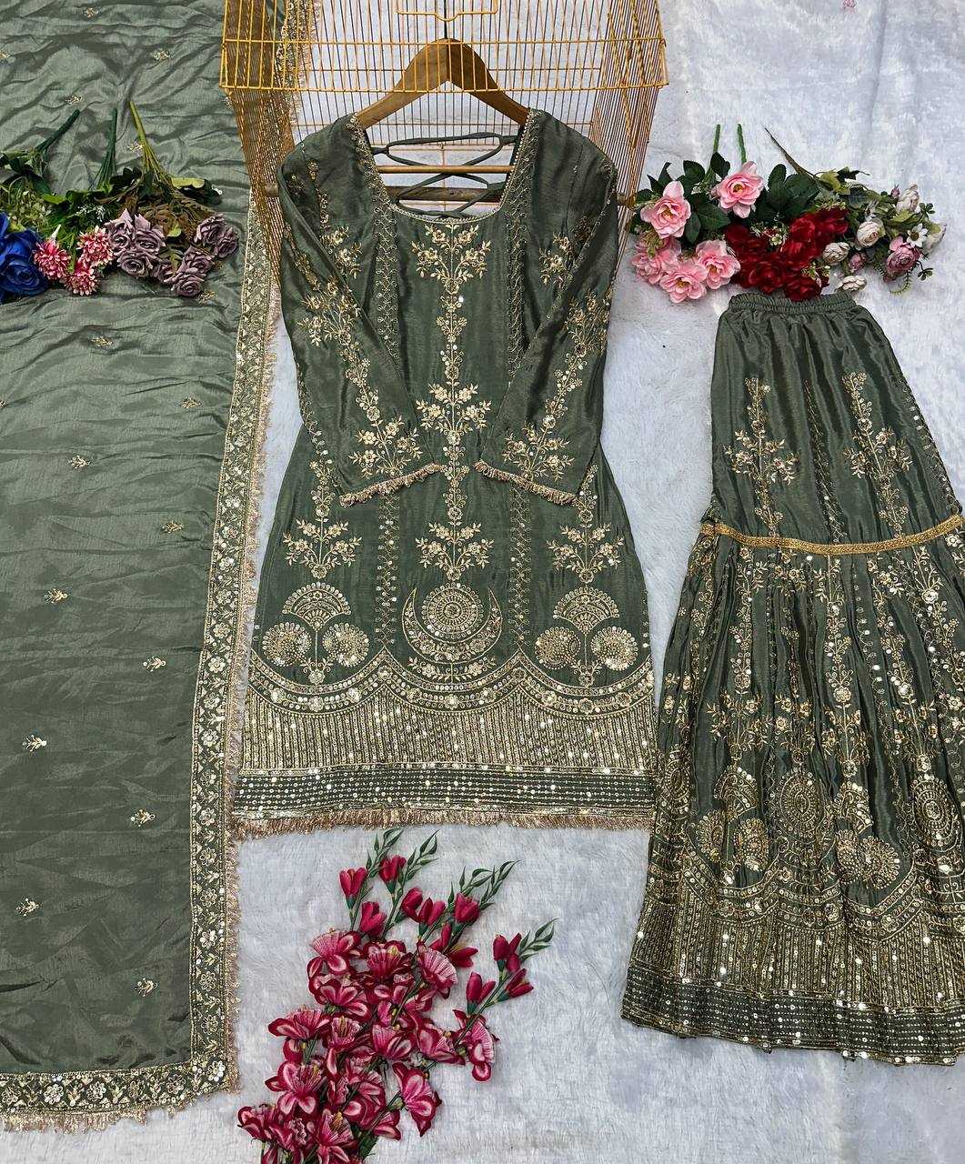 Ynf Chinon Silk KESH523 072 Suits & Dresses Wholesale Sharara Salwar Suits Ladies Silk Suit Wedding Suits Manufacturer