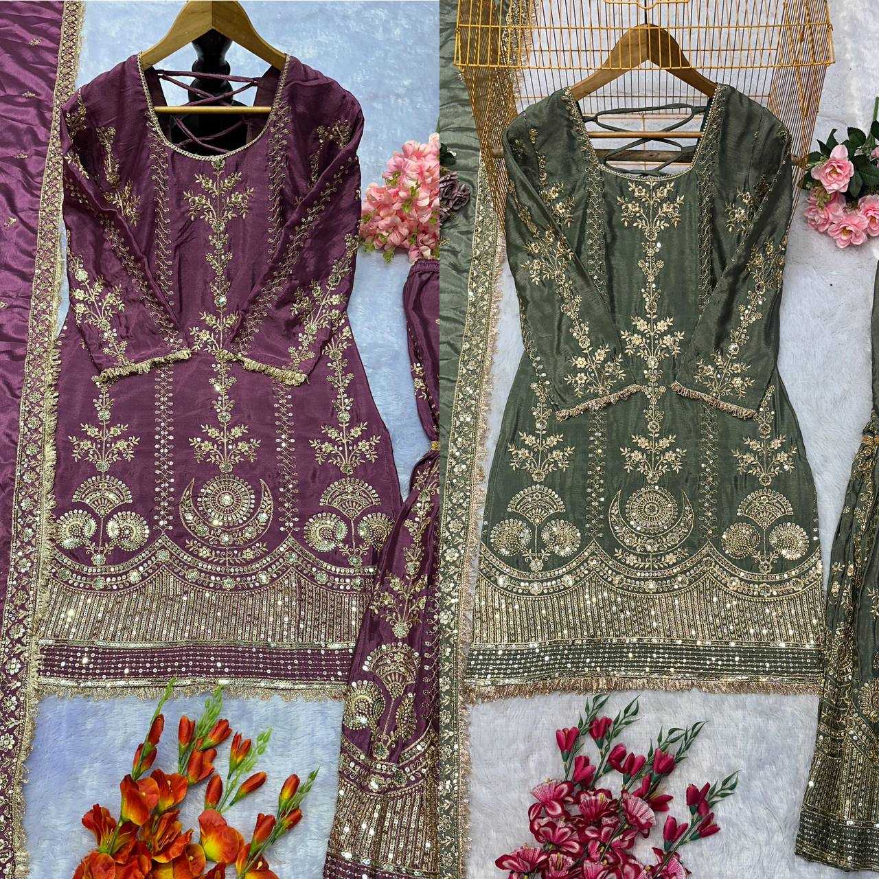 Ynf Chinon Silk KESH523 072 Suits & Dresses Wholesale Sharara Salwar Suits Ladies Silk Suit Wedding Suits Manufacturer