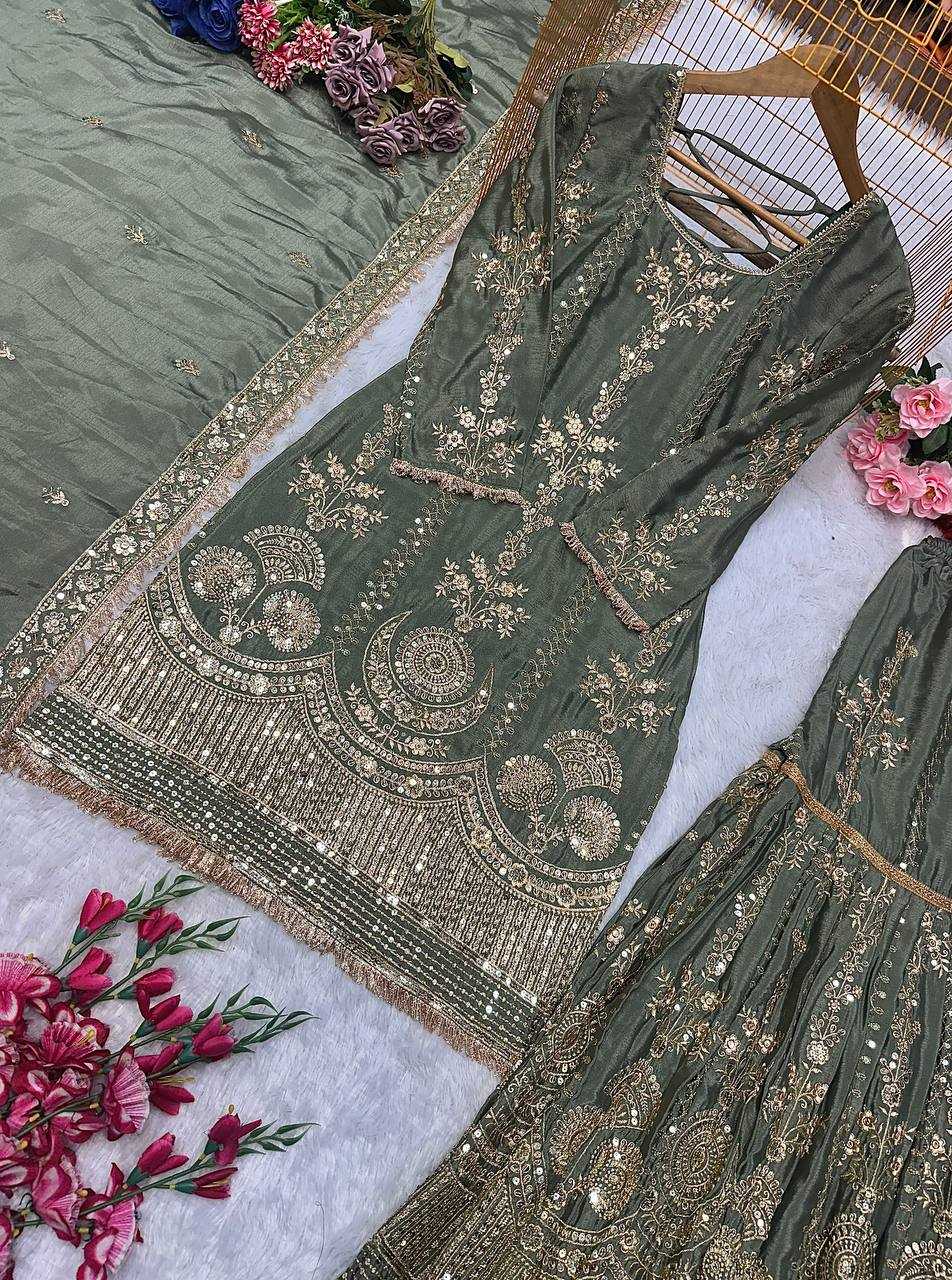 Ynf Chinon Silk KESH523 072 Suits & Dresses Wholesale Sharara Salwar Suits Ladies Silk Suit Wedding Suits Manufacturer