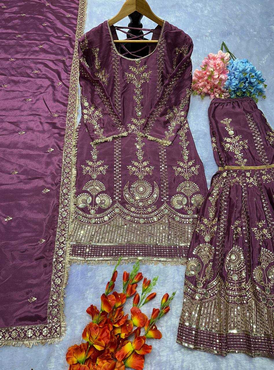 Ynf Chinon Silk KESH523 072 Suits & Dresses Wholesale Sharara Salwar Suits Ladies Silk Suit Wedding Suits Manufacturer