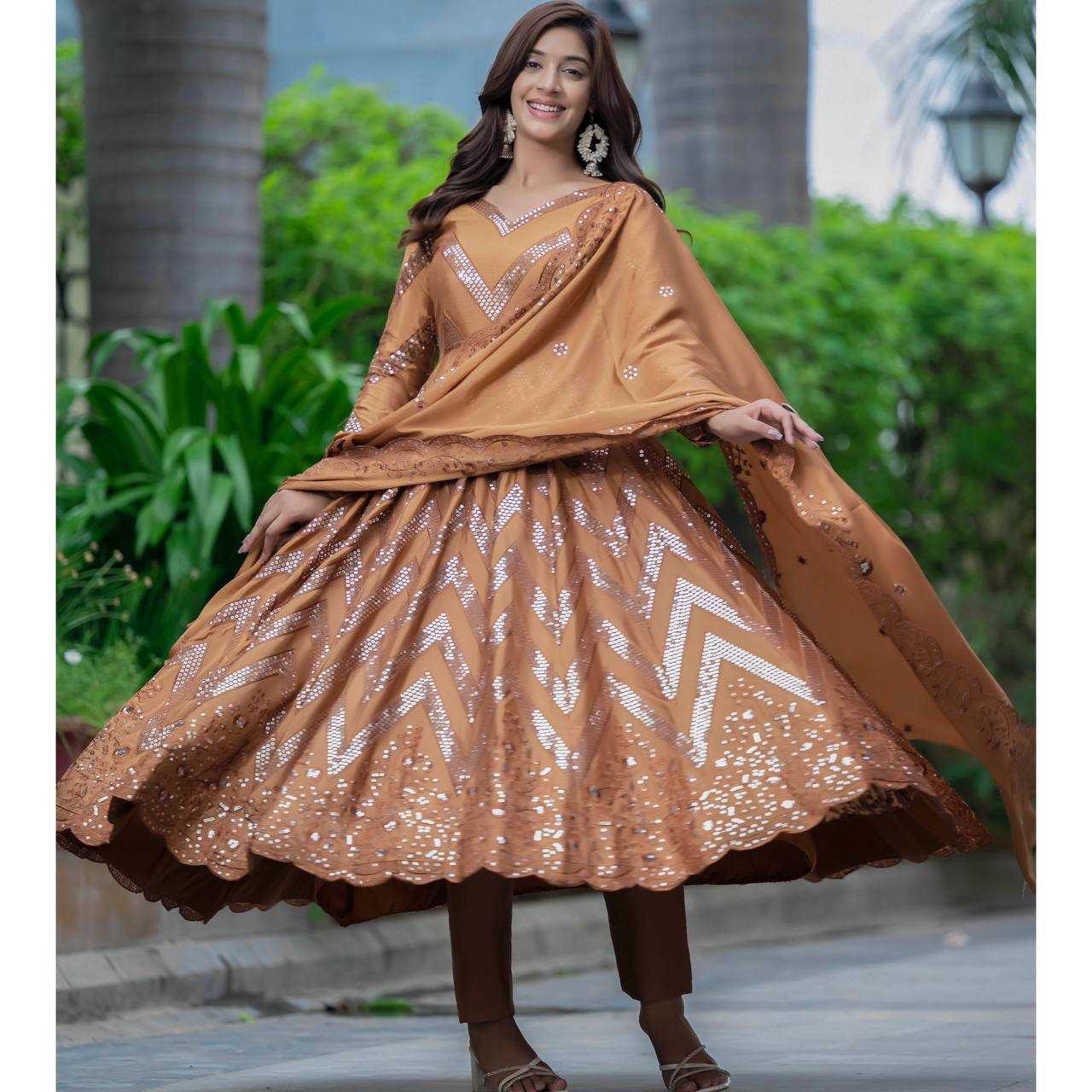 Ynf Chinon Silk KESH528 450 Gowns Wedding Collections Festive Collections Wholesale Embroidery Gowns Anarkali Gown Silk Gowns Manufacturer