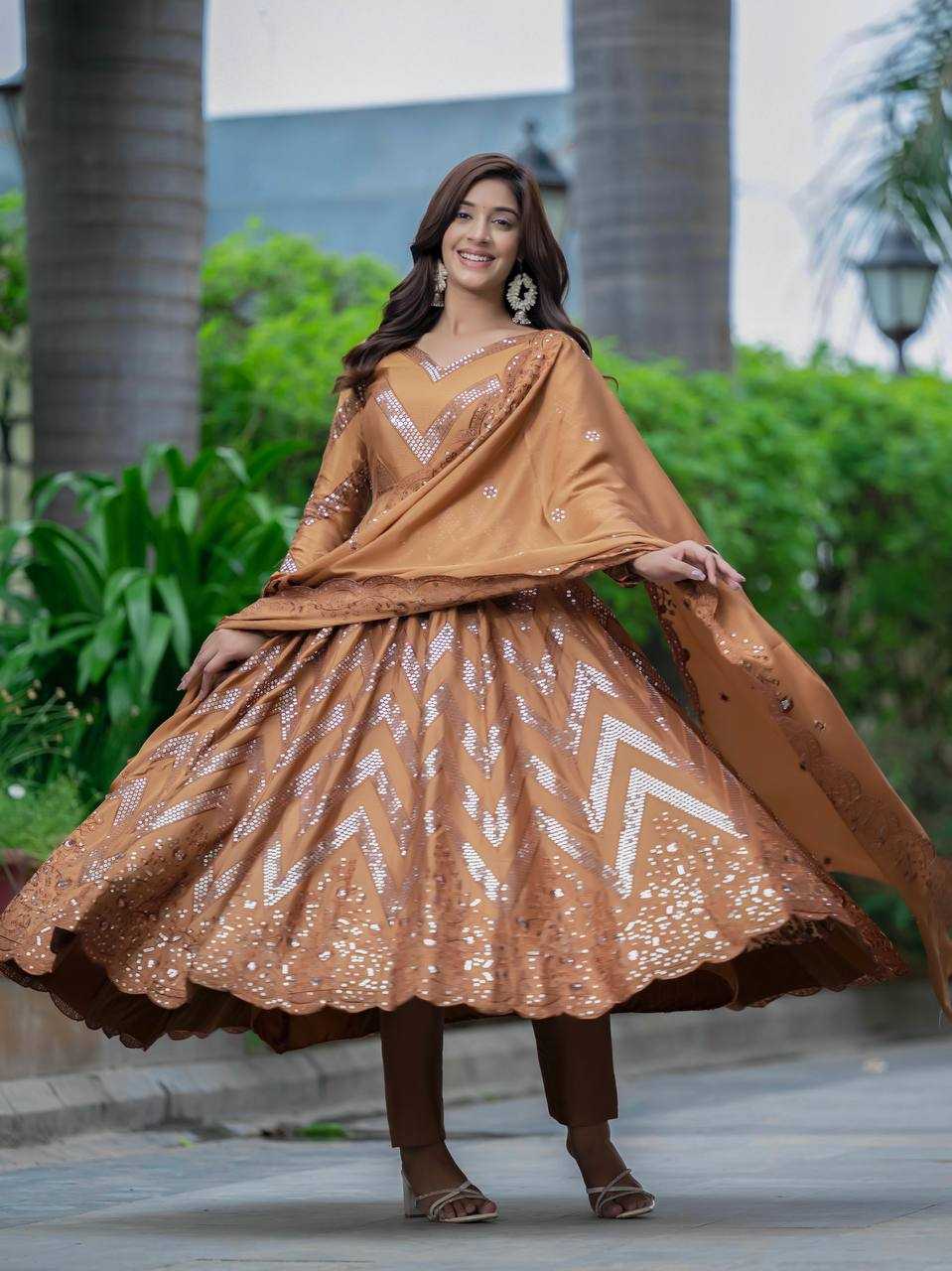 Ynf Chinon Silk KESH528 450 Gowns Wedding Collections Festive Collections Wholesale Embroidery Gowns Anarkali Gown Silk Gowns Manufacturer