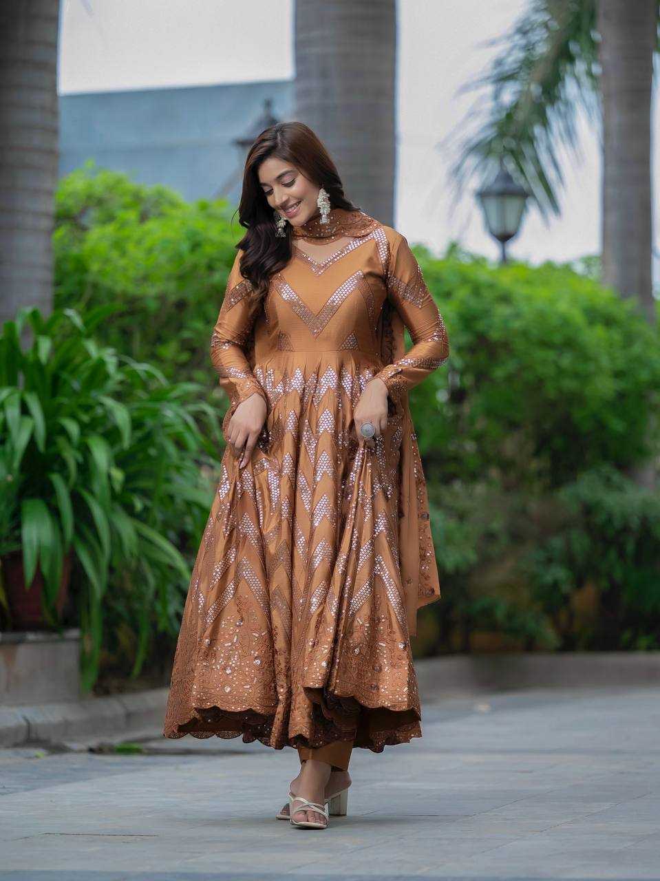 Ynf Chinon Silk KESH528 450 Gowns Wedding Collections Festive Collections Wholesale Embroidery Gowns Anarkali Gown Silk Gowns Manufacturer
