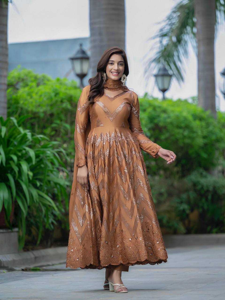Ynf Chinon Silk KESH528 450 Gowns Wedding Collections Festive Collections Wholesale Embroidery Gowns Anarkali Gown Silk Gowns Manufacturer