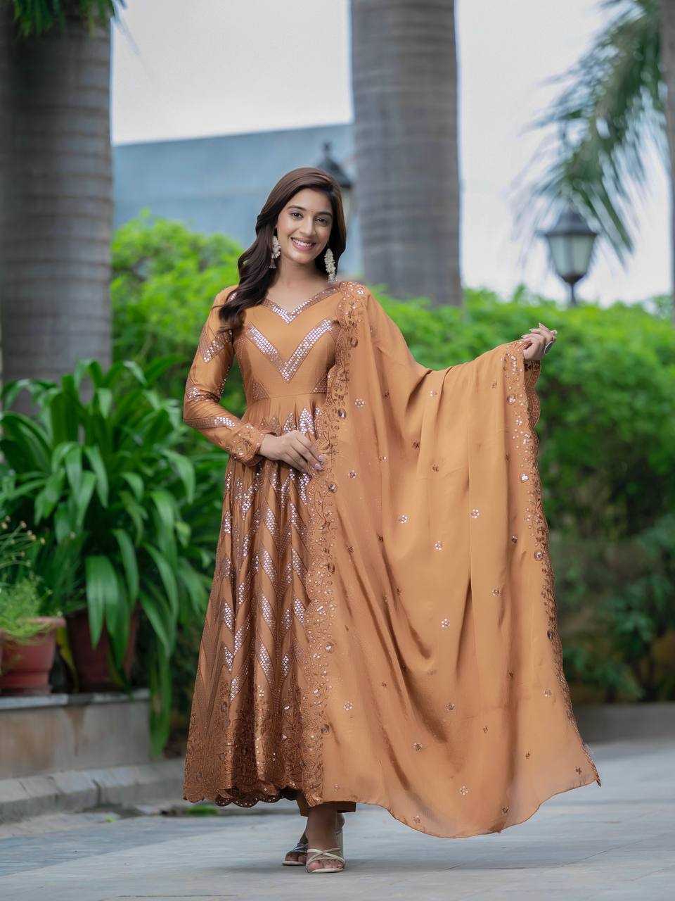 Ynf Chinon Silk KESH528 450 Gowns Wedding Collections Festive Collections Wholesale Embroidery Gowns Anarkali Gown Silk Gowns Manufacturer