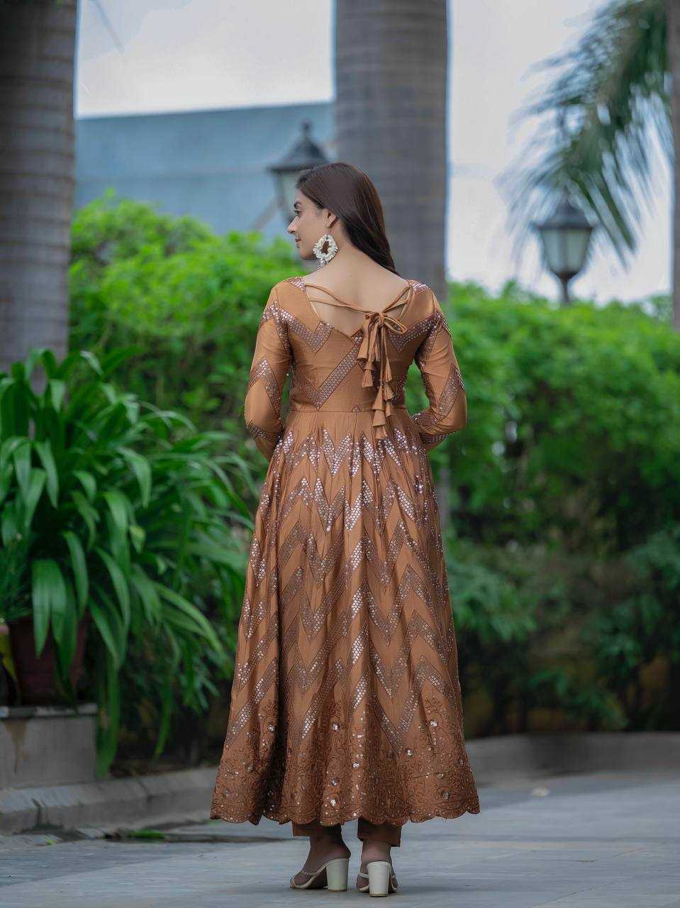 Ynf Chinon Silk KESH528 450 Gowns Wedding Collections Festive Collections Wholesale Embroidery Gowns Anarkali Gown Silk Gowns Manufacturer
