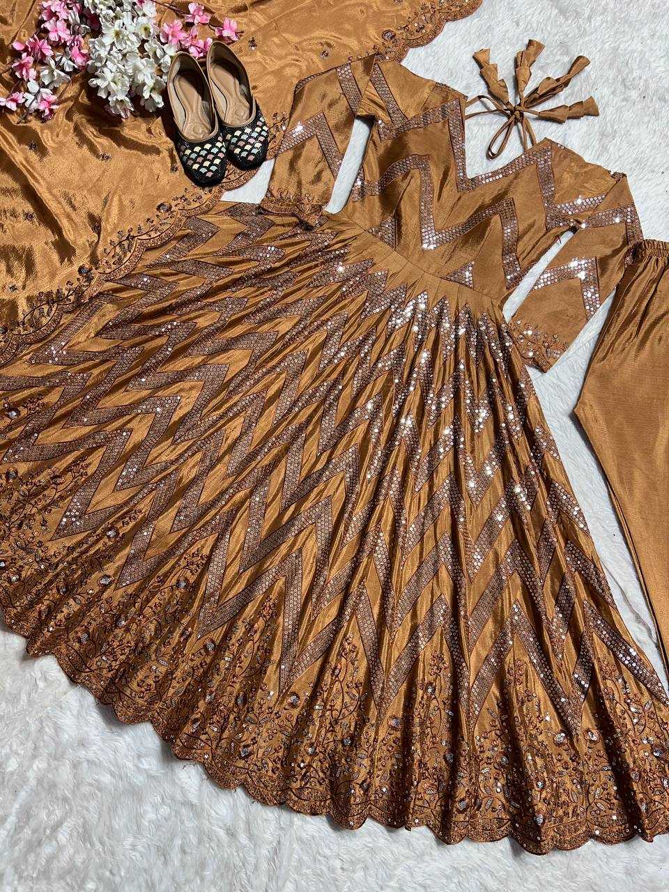 Ynf Chinon Silk KESH528 450 Gowns Wedding Collections Festive Collections Wholesale Embroidery Gowns Anarkali Gown Silk Gowns Manufacturer