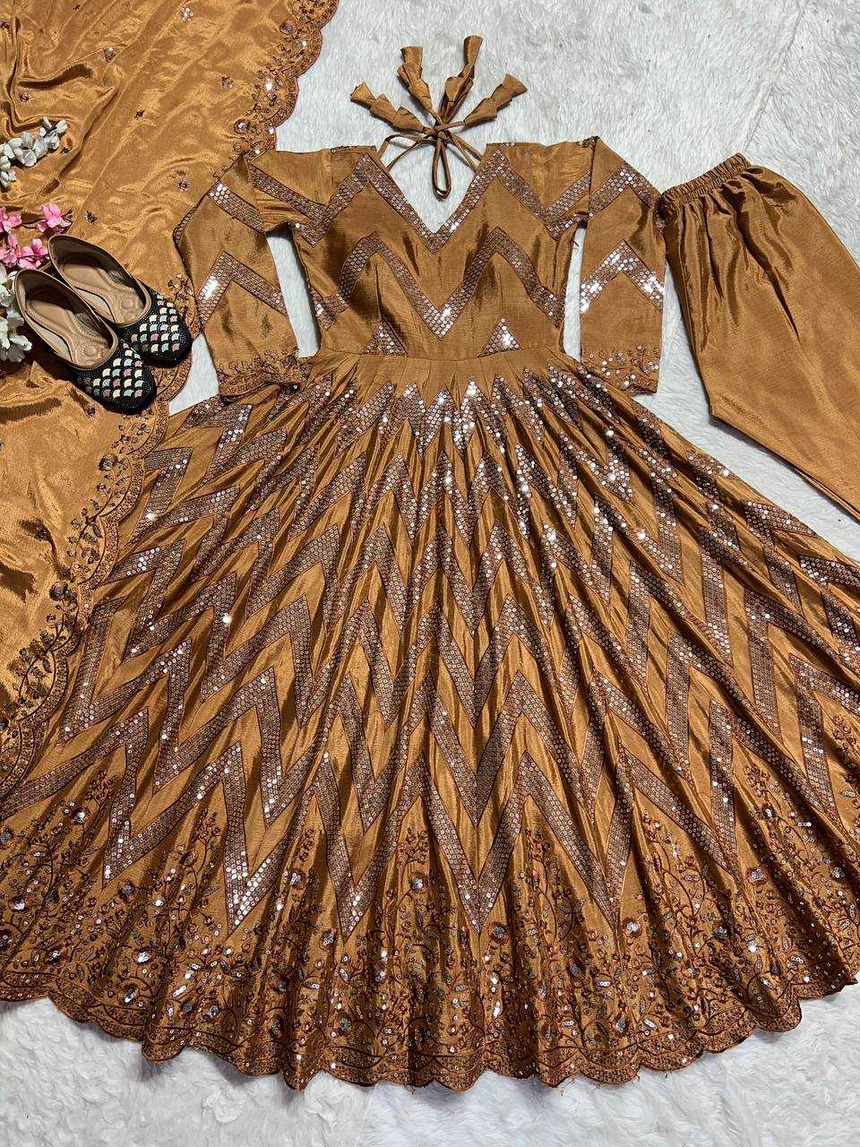 Ynf Chinon Silk KESH528 450 Gowns Wedding Collections Festive Collections Wholesale Embroidery Gowns Anarkali Gown Silk Gowns Manufacturer