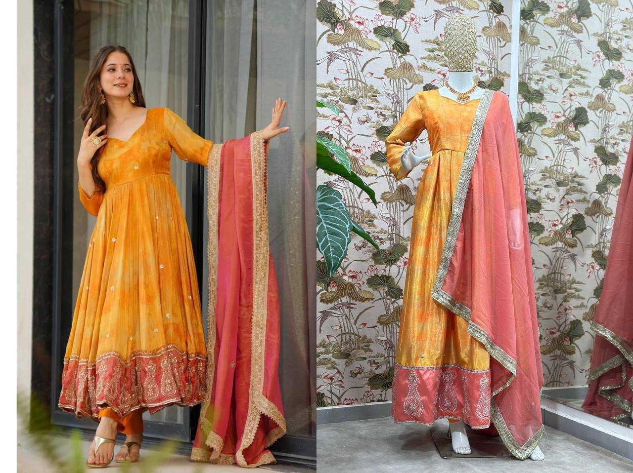 Ynf Chinon Silk KESH533 5097 Gowns Wholesale Embroidery Gowns Anarkali Gown Party Gowns Long Gowns Full Sleeve Gowns Manufacturer