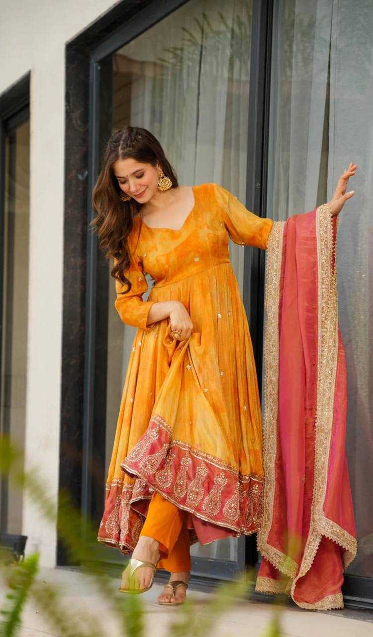 Ynf Chinon Silk KESH533 5097 Gowns Wholesale Embroidery Gowns Anarkali Gown Party Gowns Long Gowns Full Sleeve Gowns Manufacturer