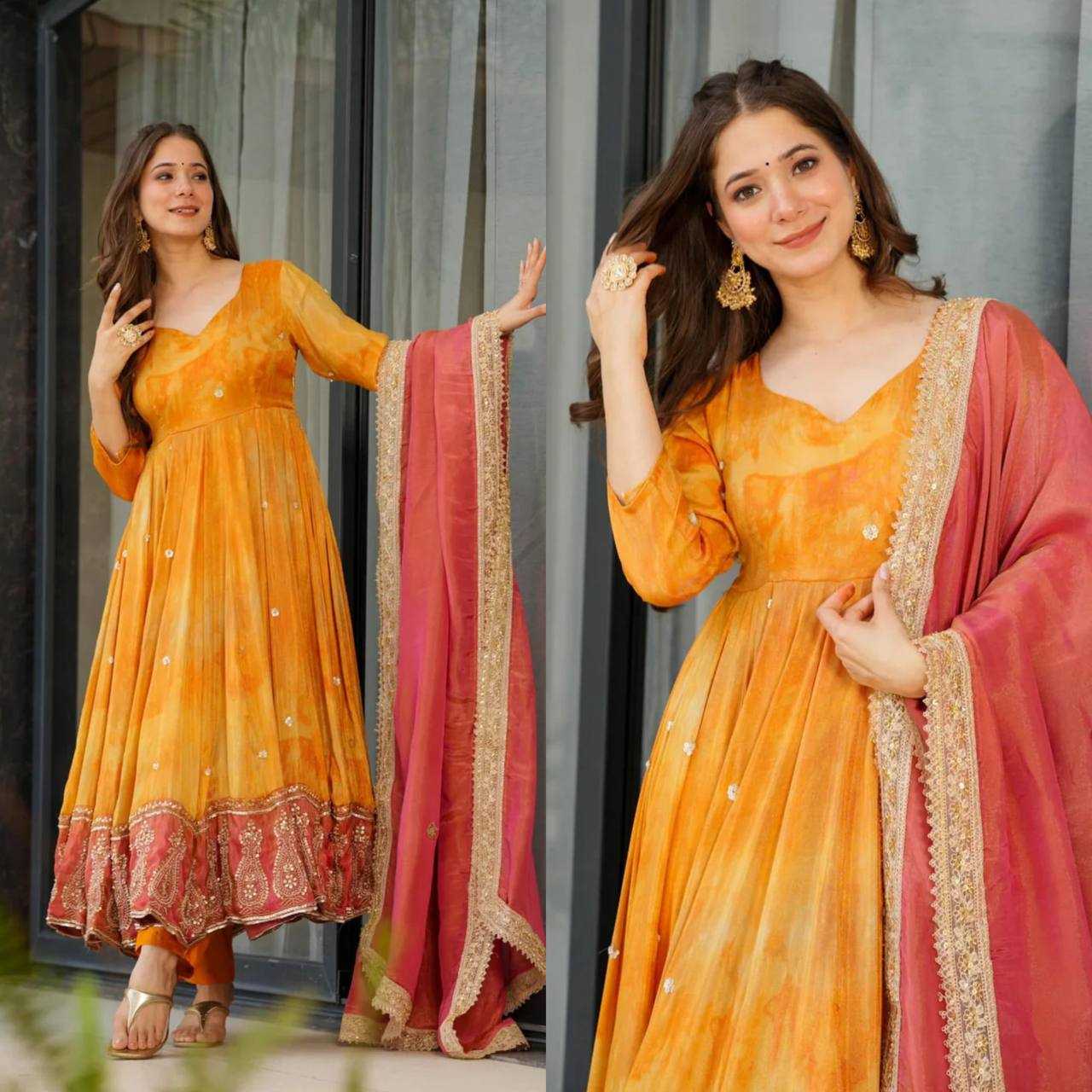 Ynf Chinon Silk KESH533 5097 Gowns Wholesale Embroidery Gowns Anarkali Gown Party Gowns Long Gowns Full Sleeve Gowns Manufacturer