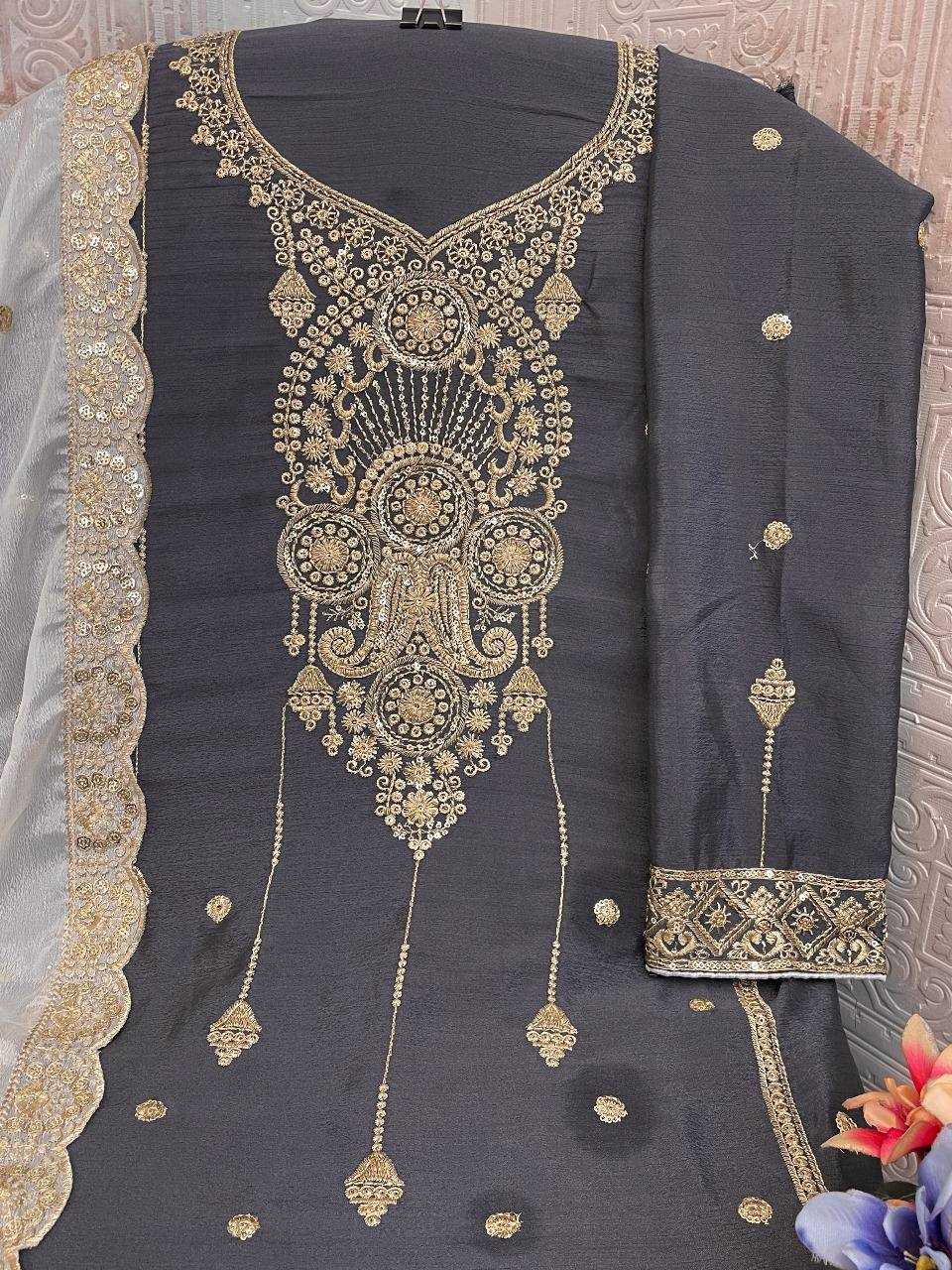 Ynf Chinon Silk RIN131 1311 Suits & Dresses Wholesale Ladies Suits Embroidery Suits Palazzo Suit Zari Work Suit Manufacturer