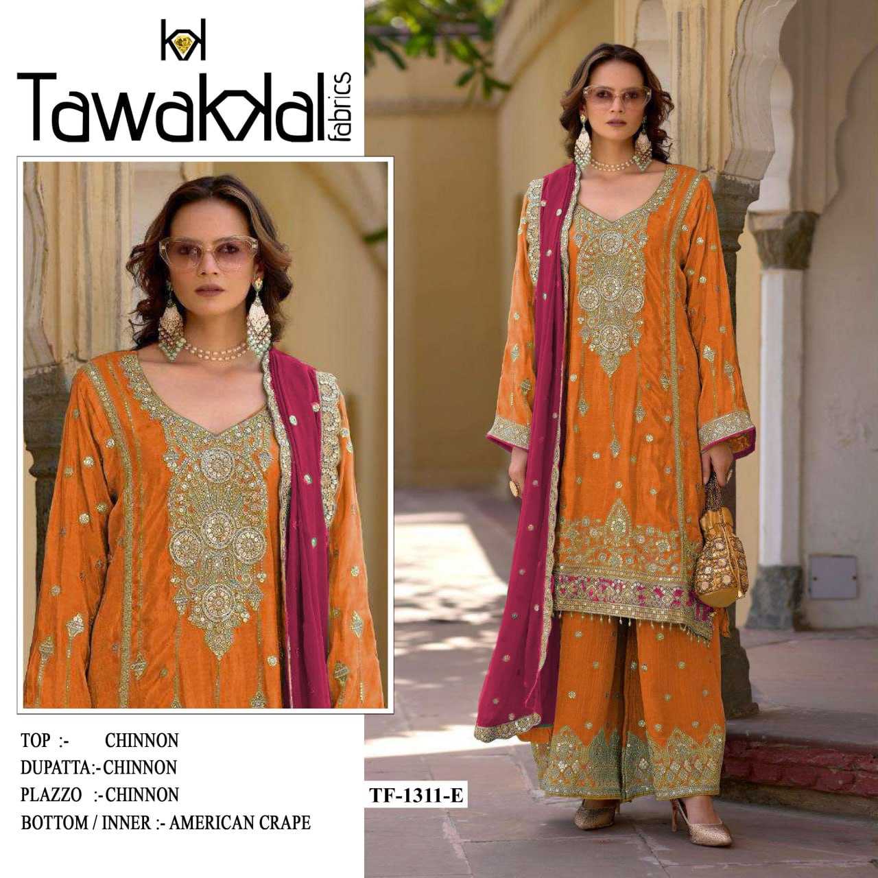 Ynf Chinon Silk RIN131 1311 Suits & Dresses Wholesale Ladies Suits Embroidery Suits Palazzo Suit Zari Work Suit Manufacturer