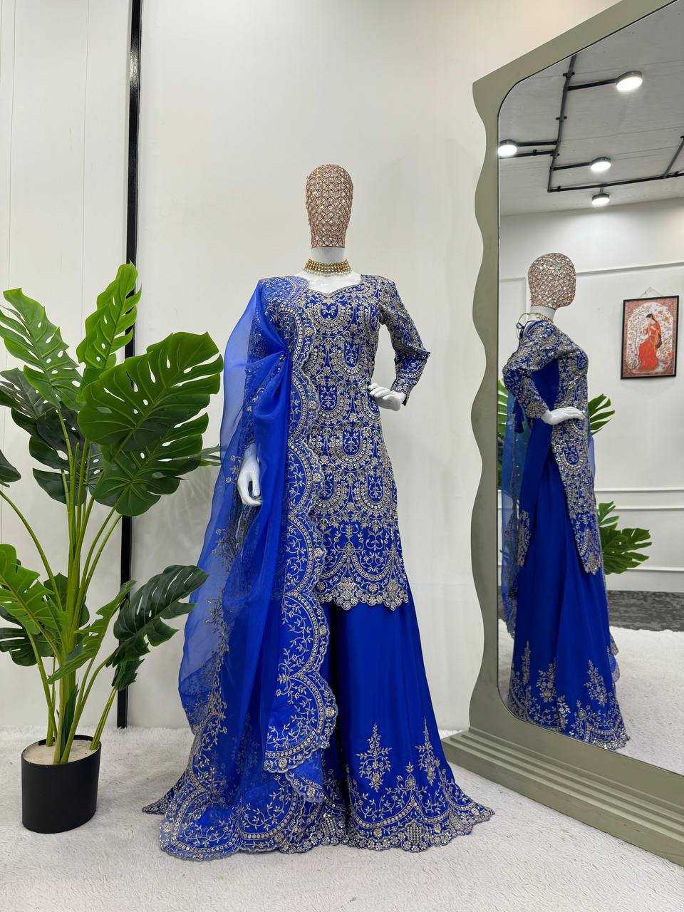 Ynf Chinon Silk RIN162 5741 Suits & Dresses Wholesale Ladies Suits Embroidery Suits Palazzo Suit Bridal Wedding Dresses Manufacturer