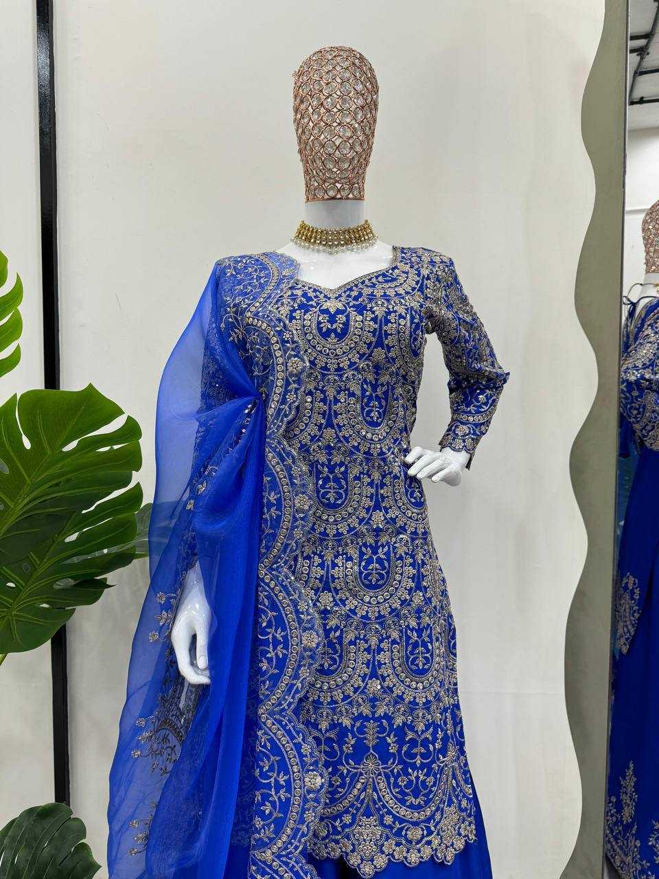 Ynf Chinon Silk RIN162 5741 Suits & Dresses Wholesale Ladies Suits Embroidery Suits Palazzo Suit Bridal Wedding Dresses Manufacturer