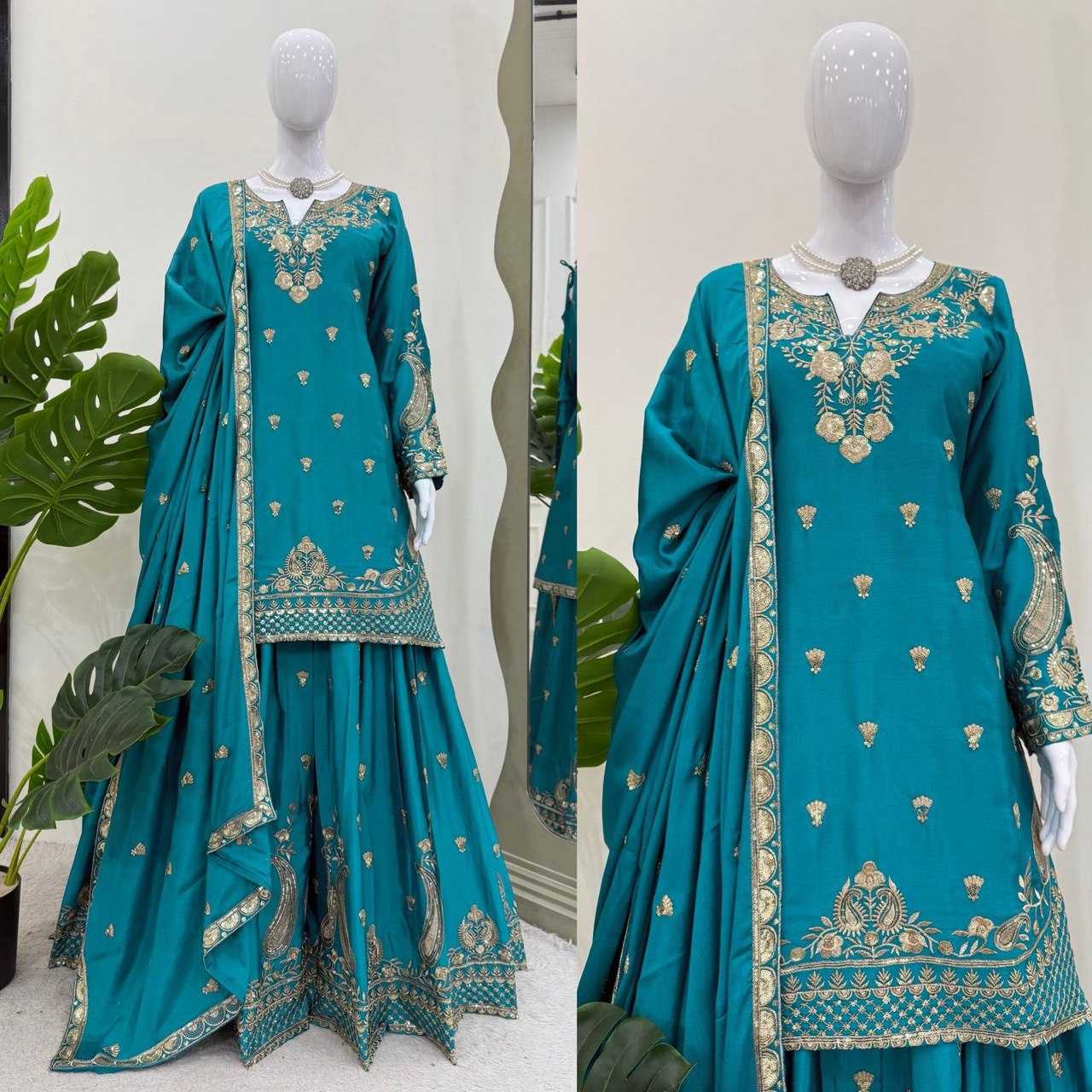 Ynf Chinon Silk RIN162 5852 Suits & Dresses Wholesale Palazzo Suit Ladies Silk Suit Wedding Suits Manufacturer