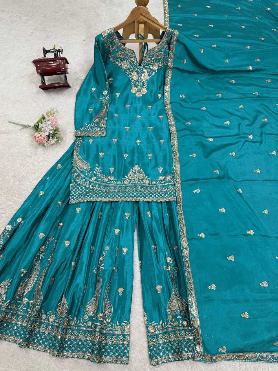 Ynf Chinon Silk RIN162 5852 Suits & Dresses Wholesale Palazzo Suit Ladies Silk Suit Wedding Suits Manufacturer
