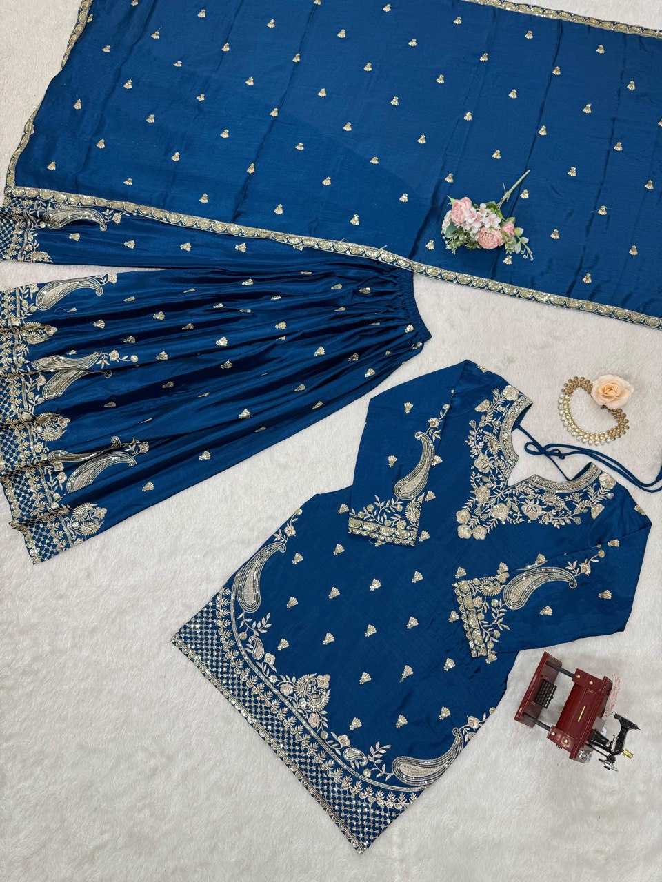 Ynf Chinon Silk RIN162 5852 Suits & Dresses Wholesale Palazzo Suit Ladies Silk Suit Wedding Suits Manufacturer