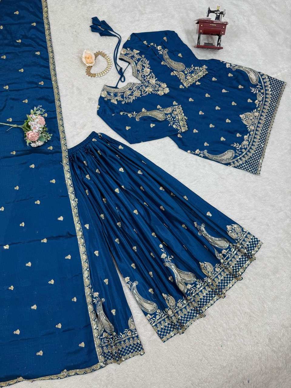 Ynf Chinon Silk RIN162 5852 Suits & Dresses Wholesale Palazzo Suit Ladies Silk Suit Wedding Suits Manufacturer