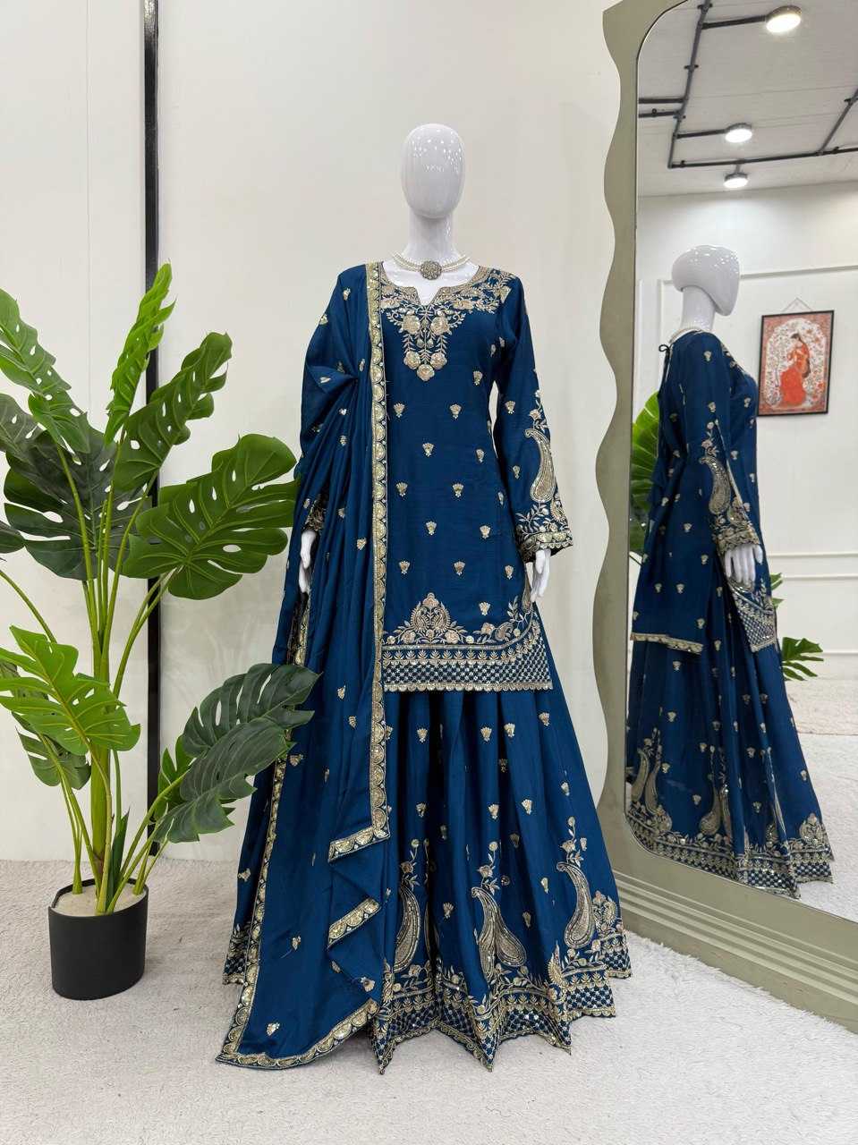 Ynf Chinon Silk RIN162 5852 Suits & Dresses Wholesale Palazzo Suit Ladies Silk Suit Wedding Suits Manufacturer