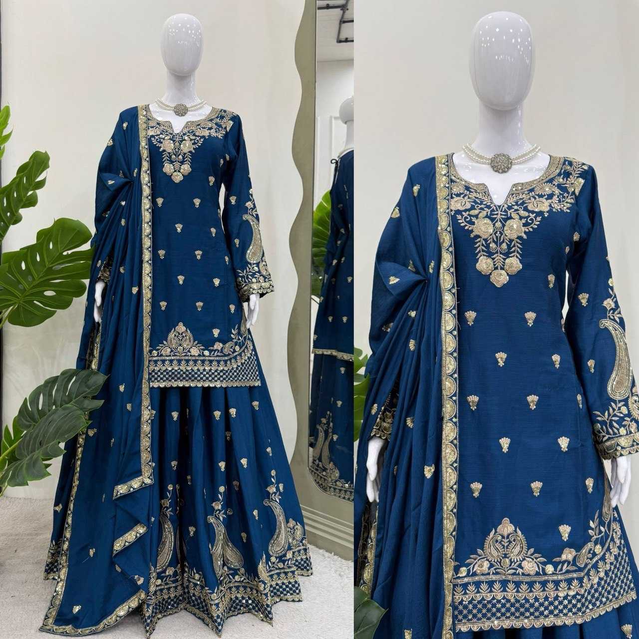 Ynf Chinon Silk RIN162 5852 Suits & Dresses Wholesale Palazzo Suit Ladies Silk Suit Wedding Suits Manufacturer