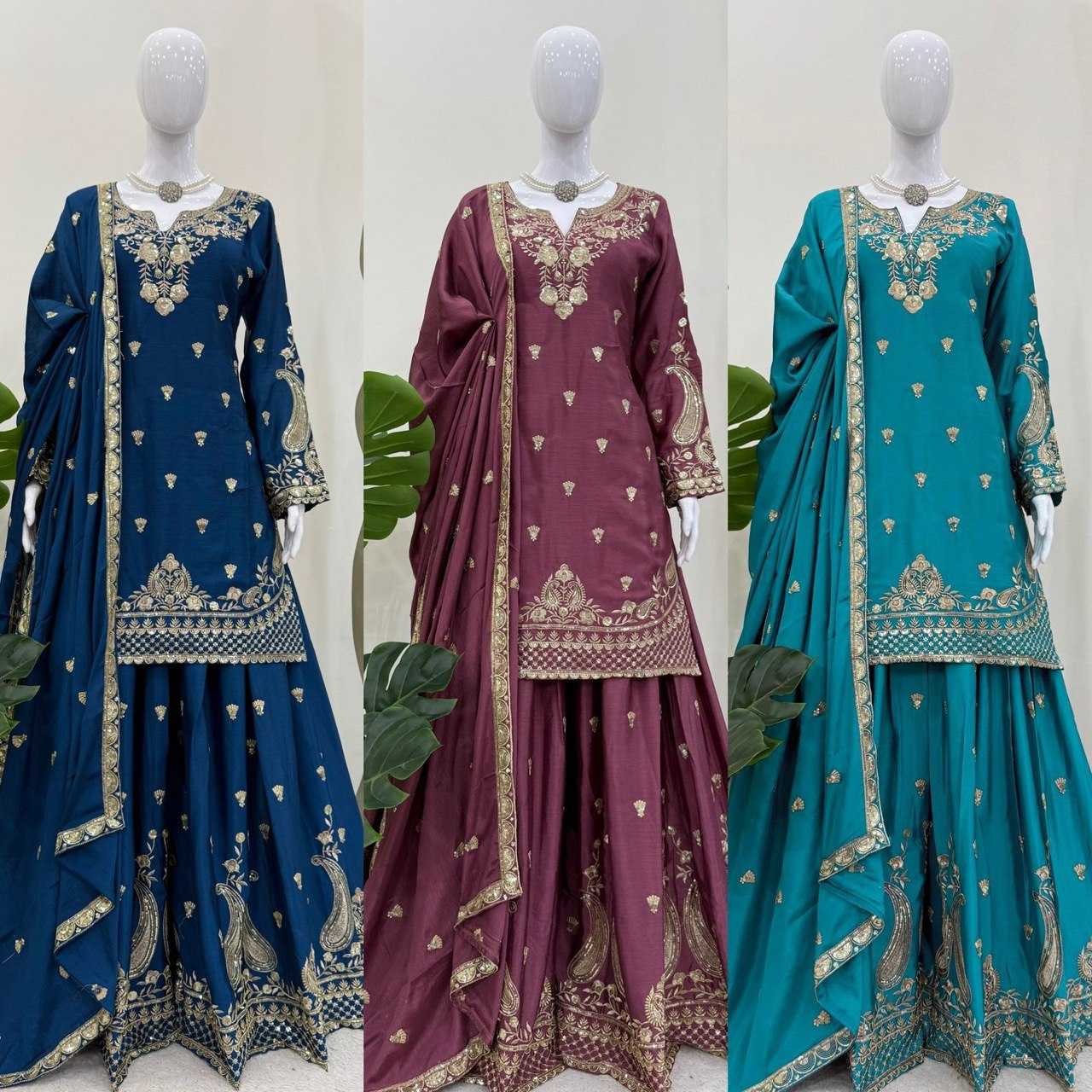 Ynf Chinon Silk RIN162 5852 Suits & Dresses Wholesale Palazzo Suit Ladies Silk Suit Wedding Suits Manufacturer