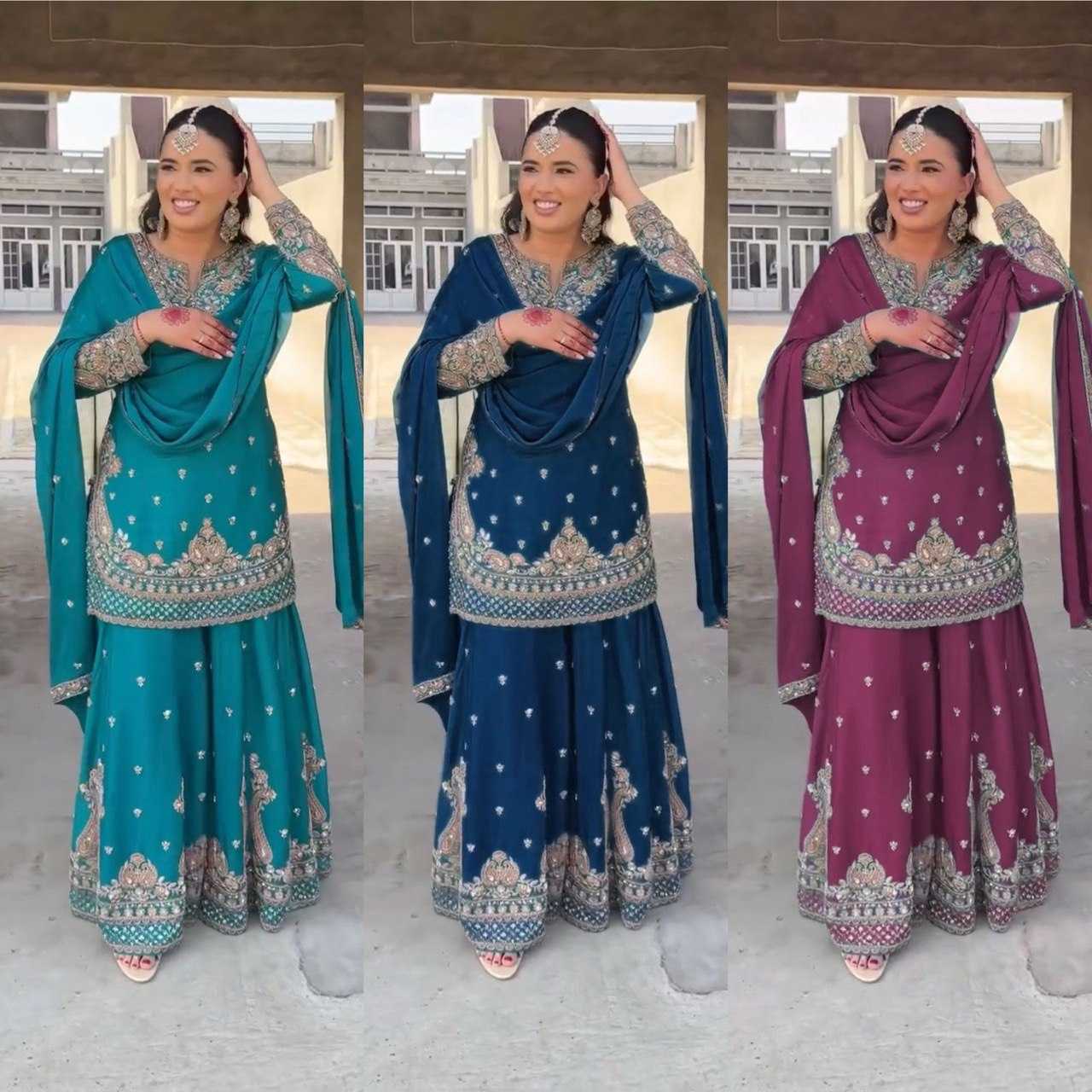 Ynf Chinon Silk RIN162 5852 Suits & Dresses Wholesale Palazzo Suit Ladies Silk Suit Wedding Suits Manufacturer