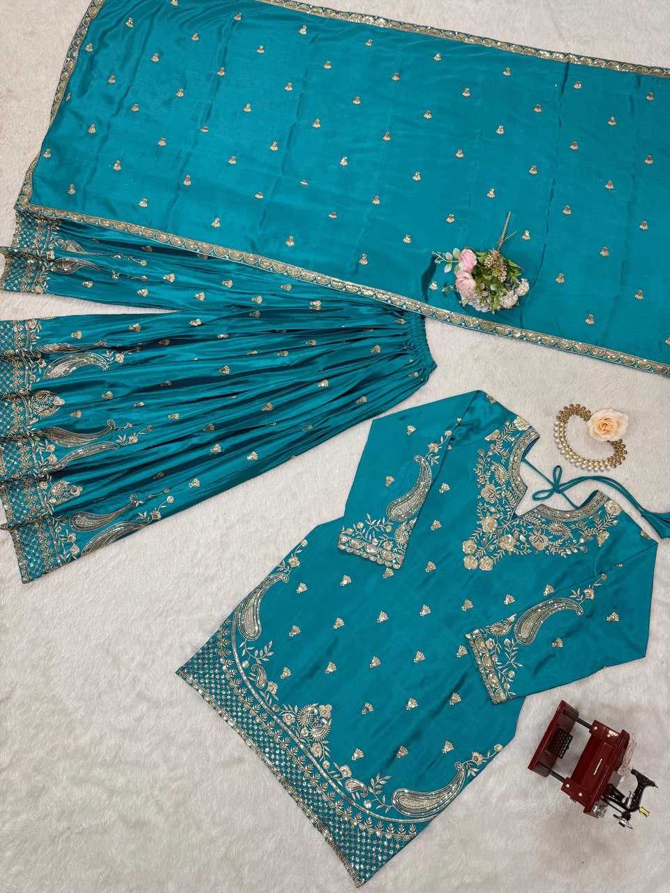 Ynf Chinon Silk RIN162 5852 Suits & Dresses Wholesale Palazzo Suit Ladies Silk Suit Wedding Suits Manufacturer