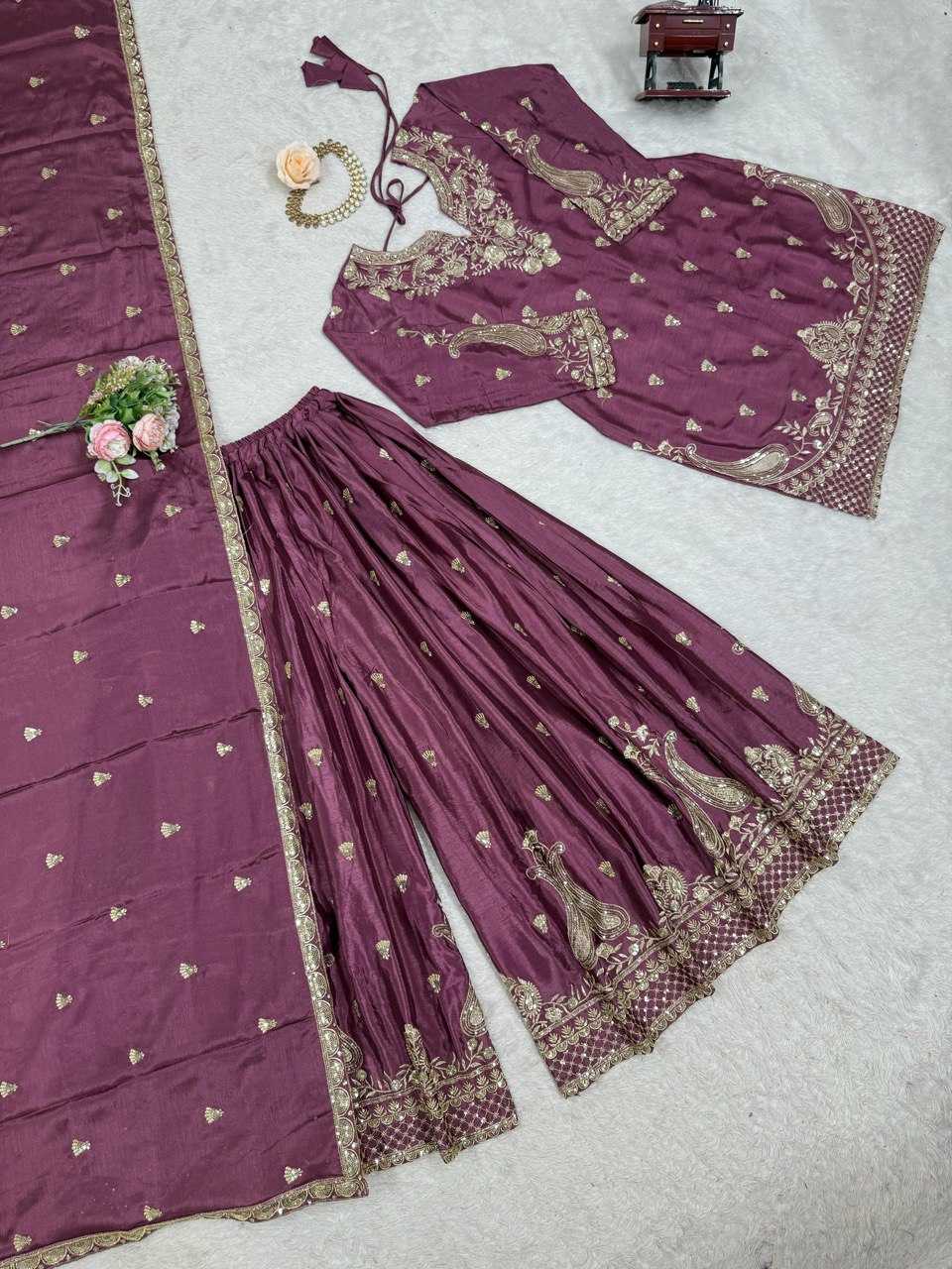 Ynf Chinon Silk RIN162 5852 Suits & Dresses Wholesale Palazzo Suit Ladies Silk Suit Wedding Suits Manufacturer