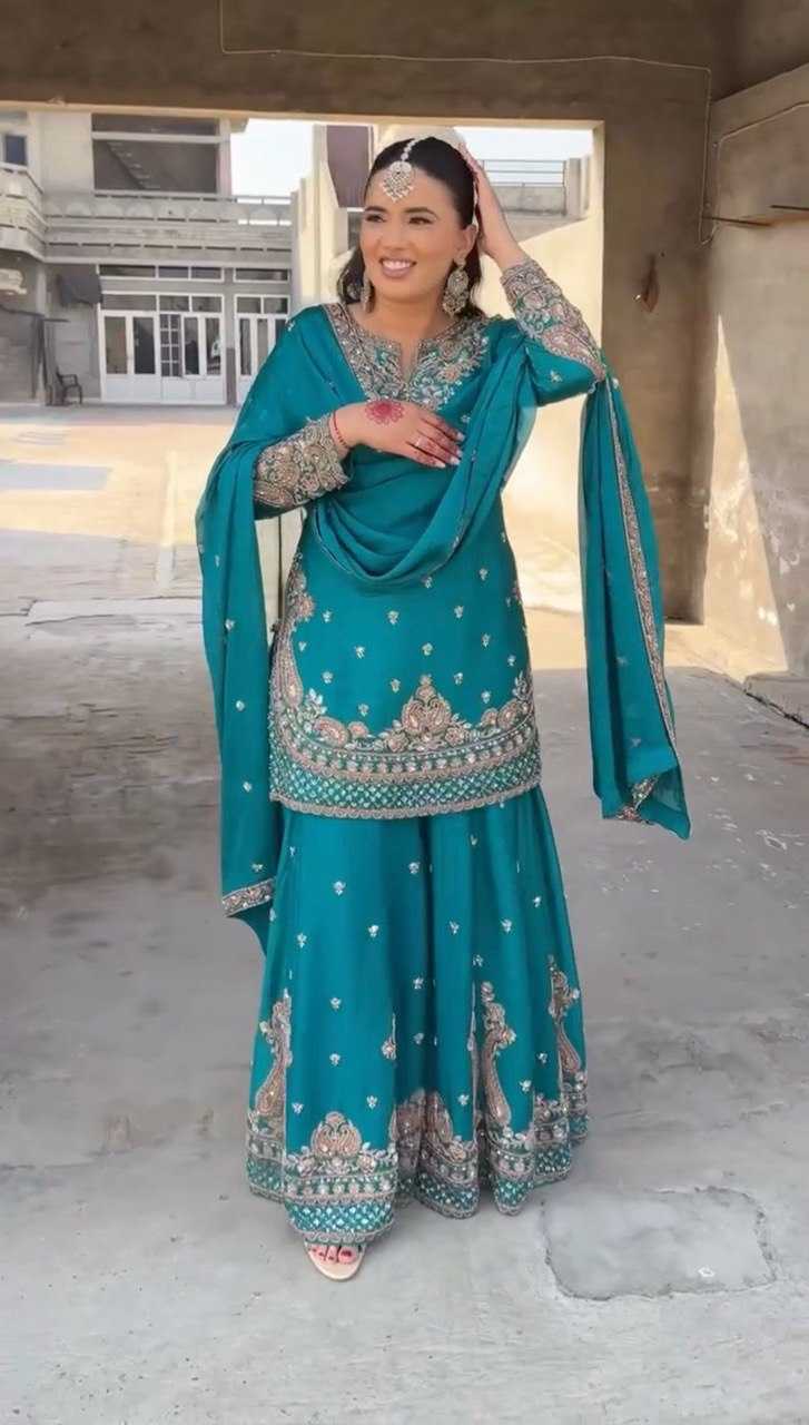 Ynf Chinon Silk RIN162 5852 Suits & Dresses Wholesale Palazzo Suit Ladies Silk Suit Wedding Suits Manufacturer