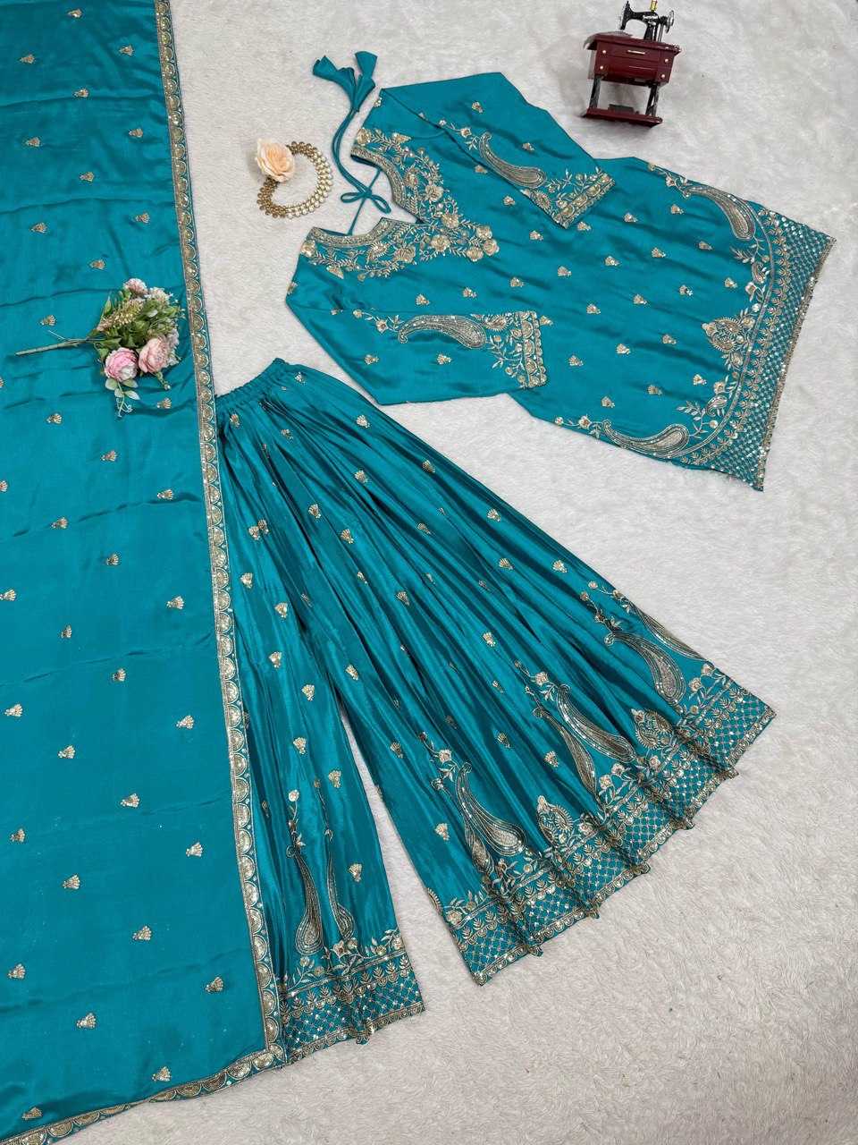 Ynf Chinon Silk RIN162 5852 Suits & Dresses Wholesale Palazzo Suit Ladies Silk Suit Wedding Suits Manufacturer