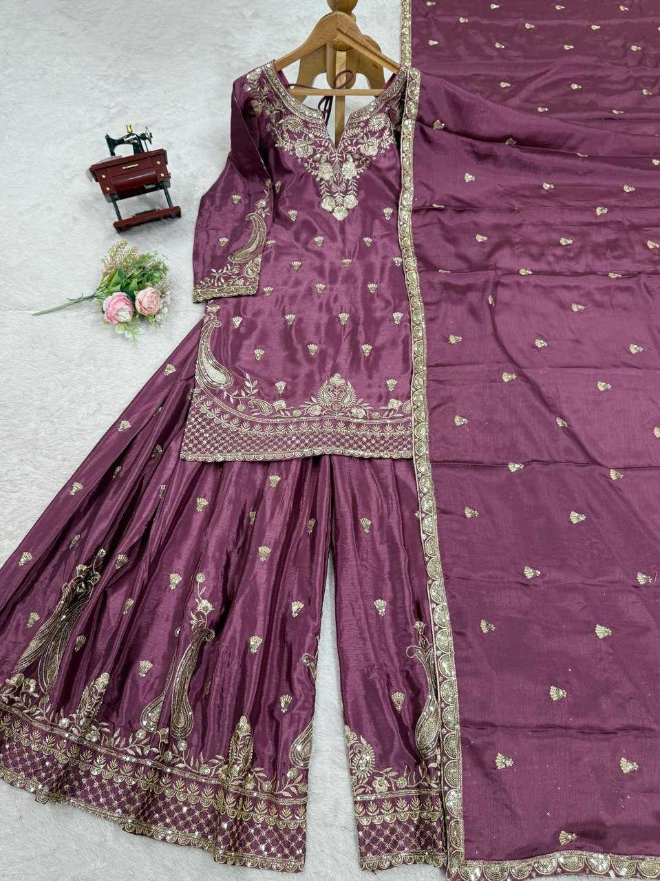 Ynf Chinon Silk RIN162 5852 Suits & Dresses Wholesale Palazzo Suit Ladies Silk Suit Wedding Suits Manufacturer