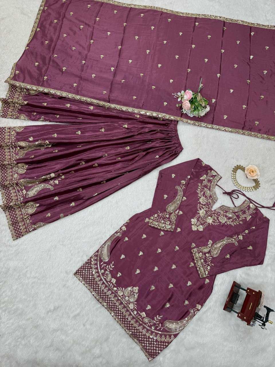 Ynf Chinon Silk RIN162 5852 Suits & Dresses Wholesale Palazzo Suit Ladies Silk Suit Wedding Suits Manufacturer
