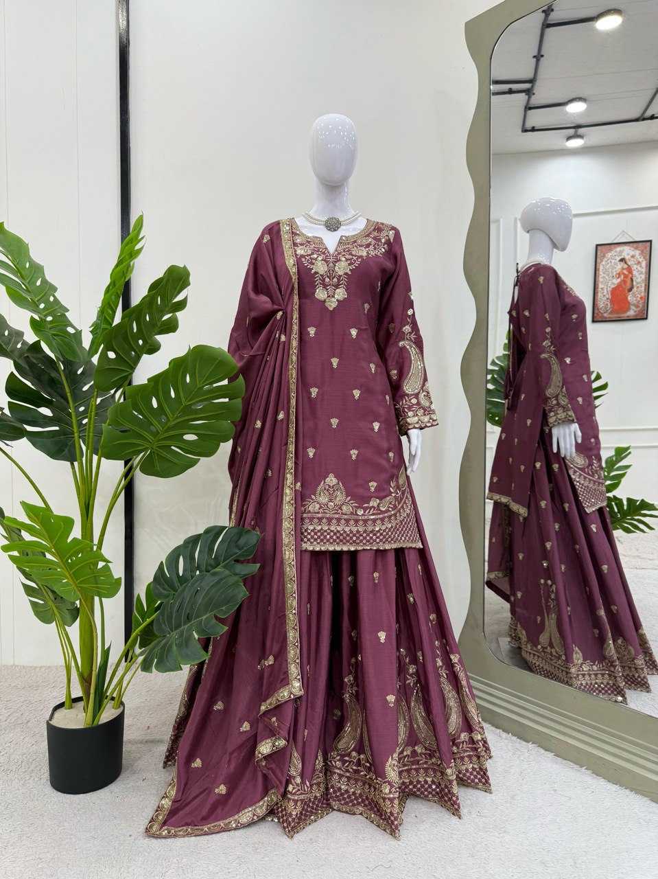 Ynf Chinon Silk RIN162 5852 Suits & Dresses Wholesale Palazzo Suit Ladies Silk Suit Wedding Suits Manufacturer