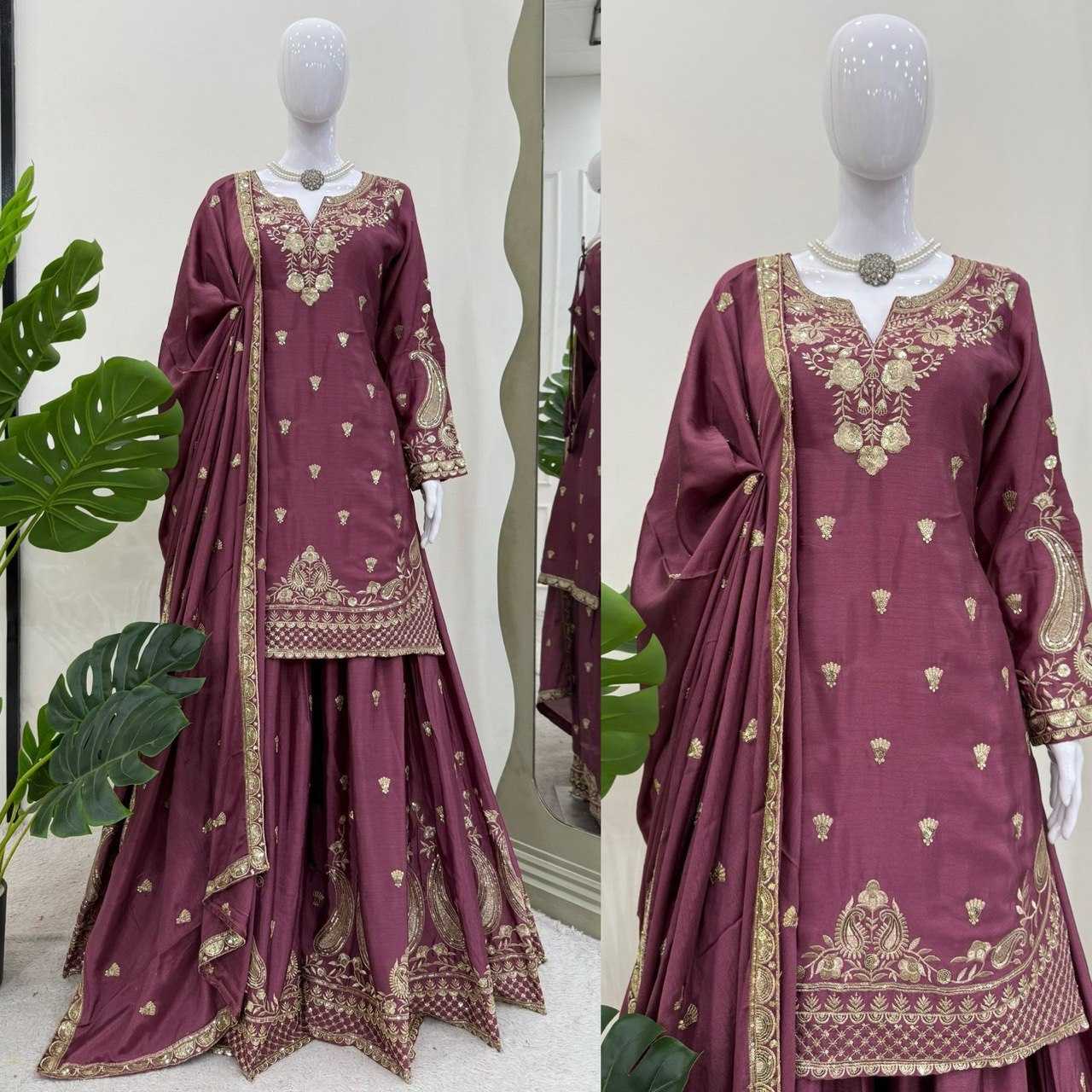 Ynf Chinon Silk RIN162 5852 Suits & Dresses Wholesale Palazzo Suit Ladies Silk Suit Wedding Suits Manufacturer