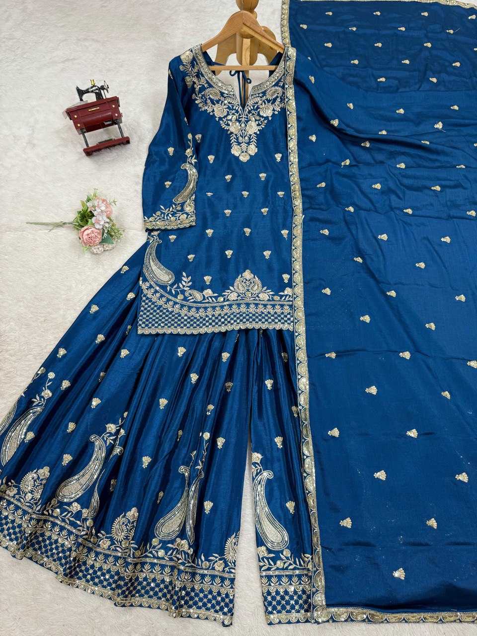 Ynf Chinon Silk RIN162 5852 Suits & Dresses Wholesale Palazzo Suit Ladies Silk Suit Wedding Suits Manufacturer